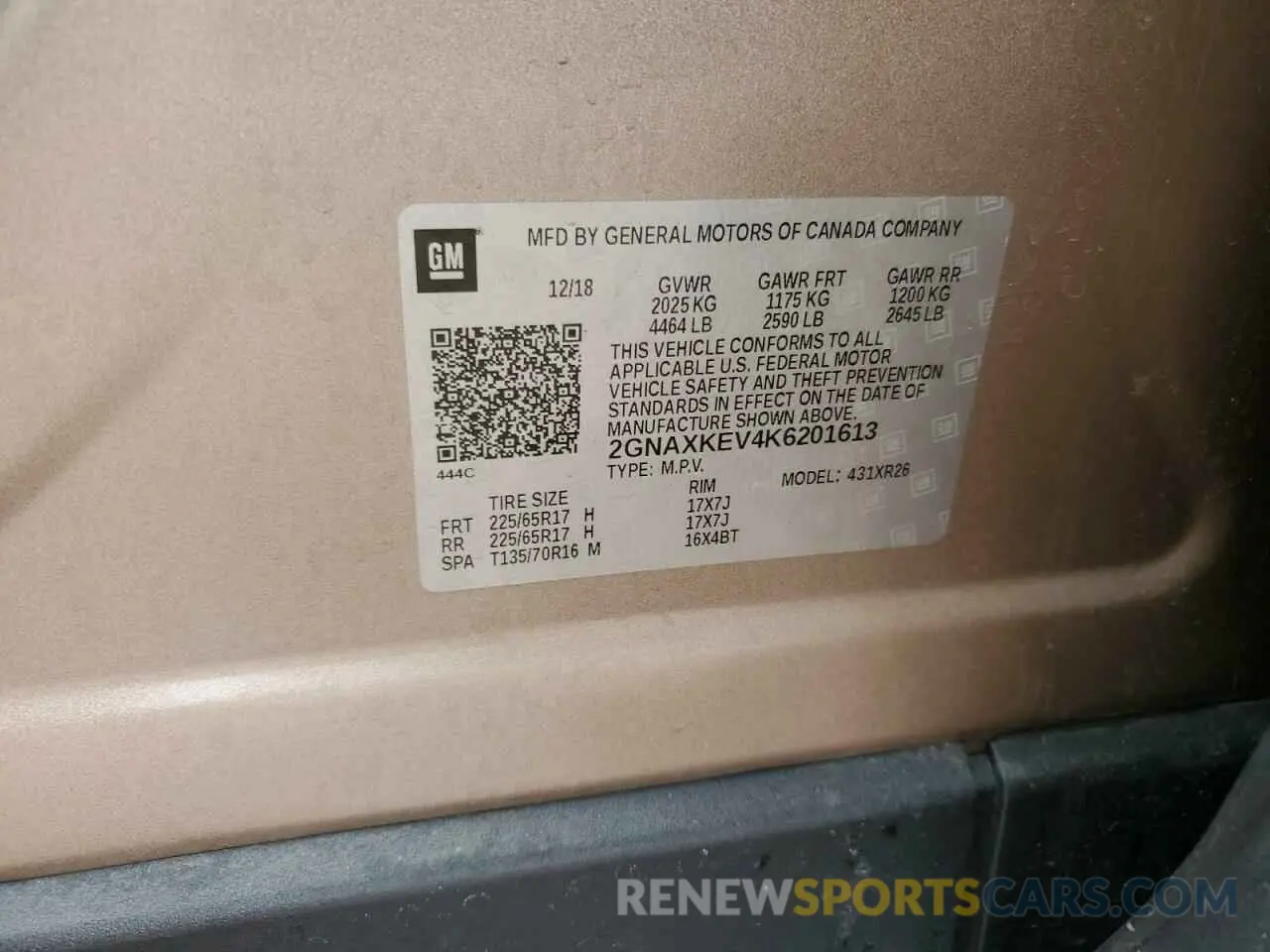 14 fotografías del automóvil dañado 2GNAXKEV4K6201613 CHEVROLET EQUINOX 2019