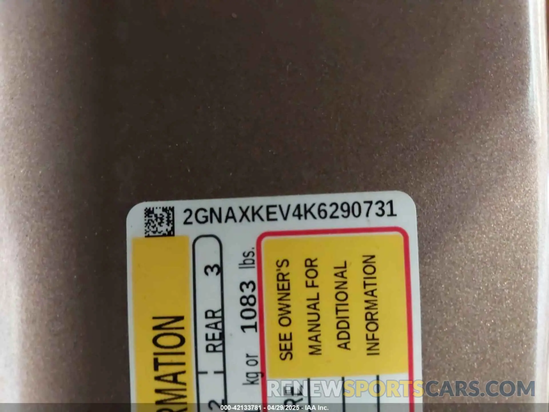 9 fotografías del automóvil dañado 2GNAXKEV4K6290731 CHEVROLET EQUINOX 2019