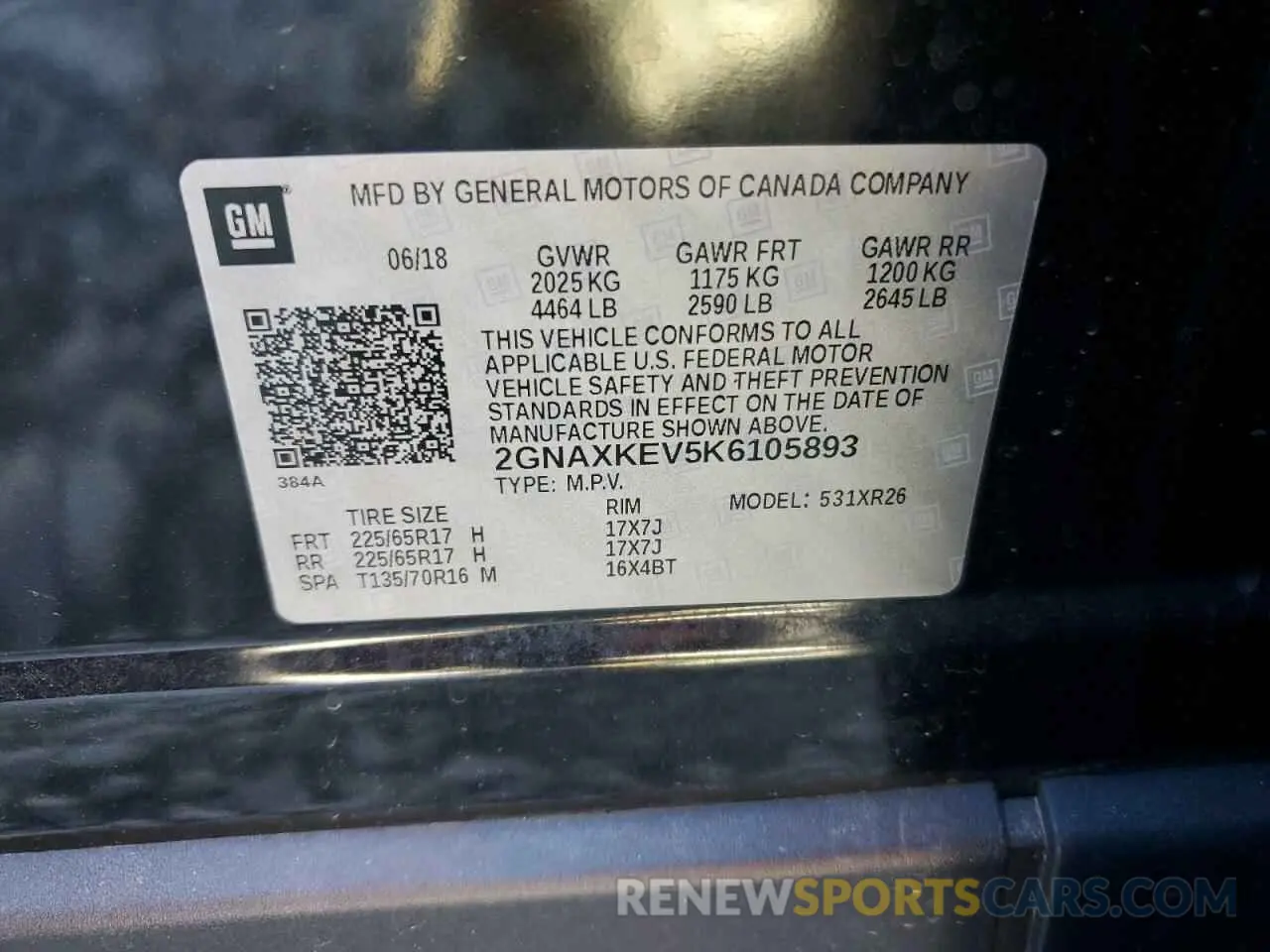 13 fotografías del automóvil dañado 2GNAXKEV5K6105893 CHEVROLET EQUINOX 2019