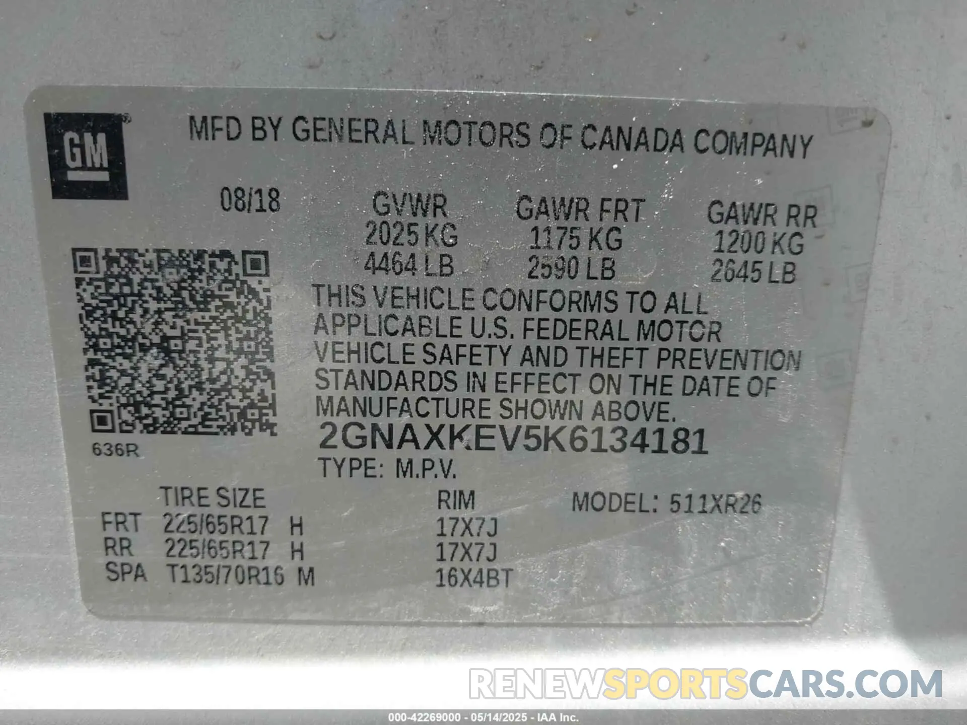 9 fotografías del automóvil dañado 2GNAXKEV5K6134181 CHEVROLET EQUINOX 2019