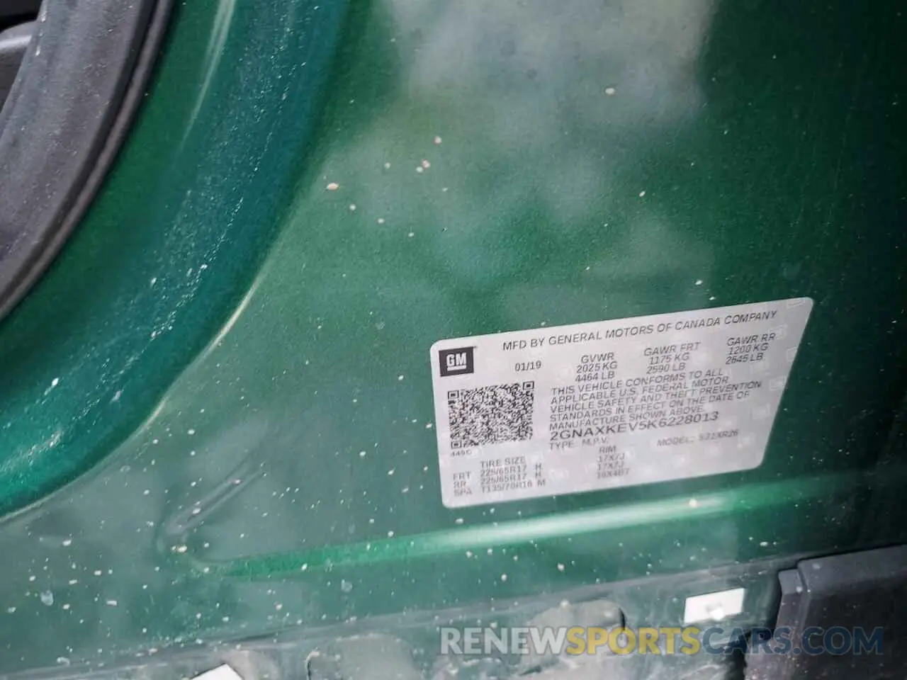 14 fotografías del automóvil dañado 2GNAXKEV5K6228013 CHEVROLET EQUINOX 2019