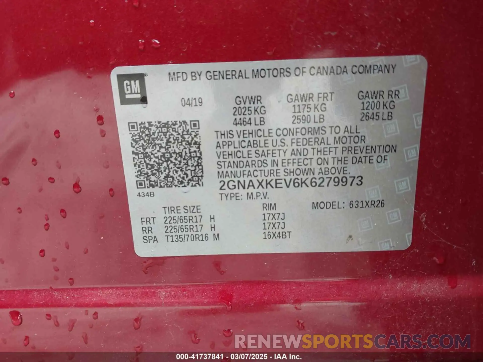 9 fotografías del automóvil dañado 2GNAXKEV6K6279973 CHEVROLET EQUINOX 2019
