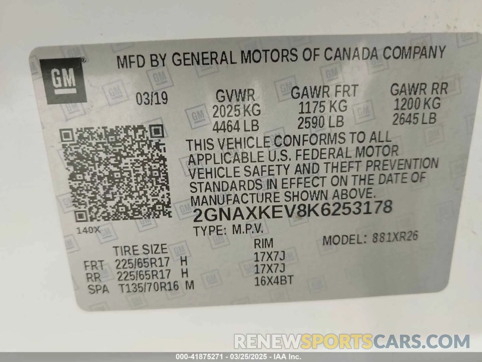 9 fotografías del automóvil dañado 2GNAXKEV8K6253178 CHEVROLET EQUINOX 2019