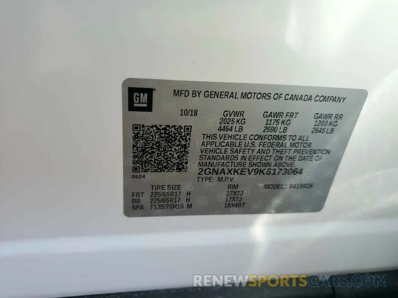 12 fotografías del automóvil dañado 2GNAXKEV9K6173064 CHEVROLET EQUINOX 2019