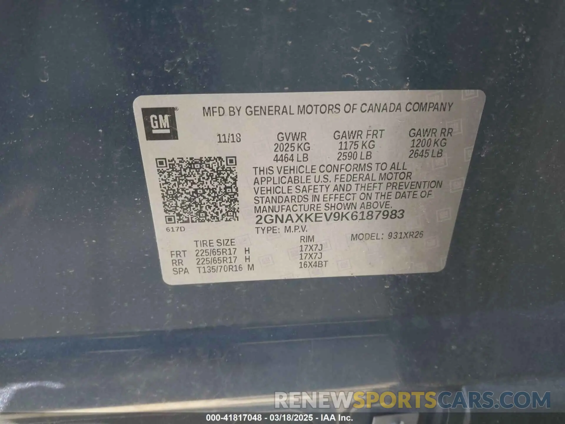 9 fotografías del automóvil dañado 2GNAXKEV9K6187983 CHEVROLET EQUINOX 2019
