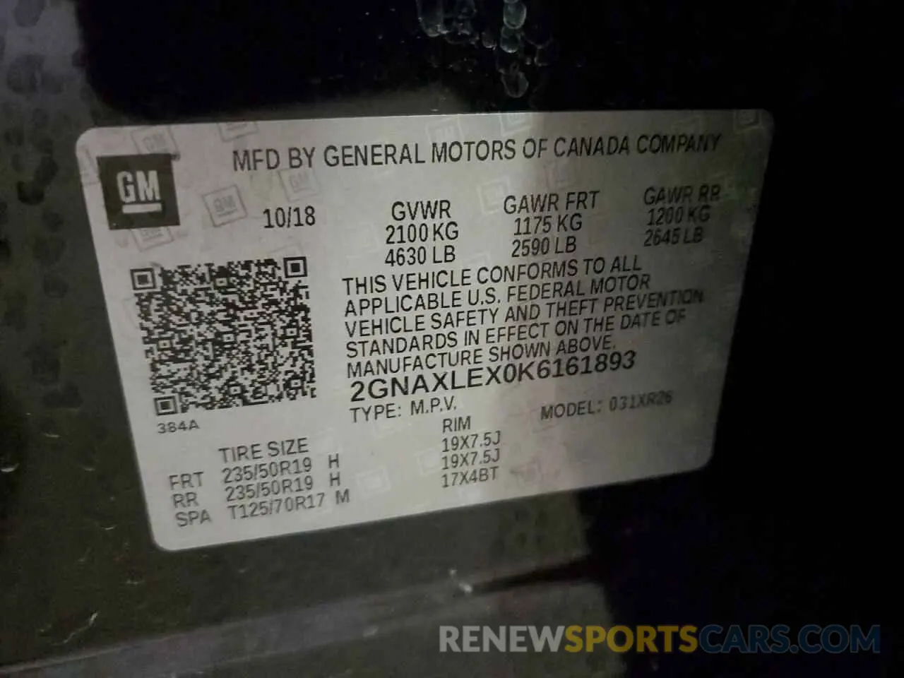 13 fotografías del automóvil dañado 2GNAXLEX0K6161893 CHEVROLET EQUINOX 2019