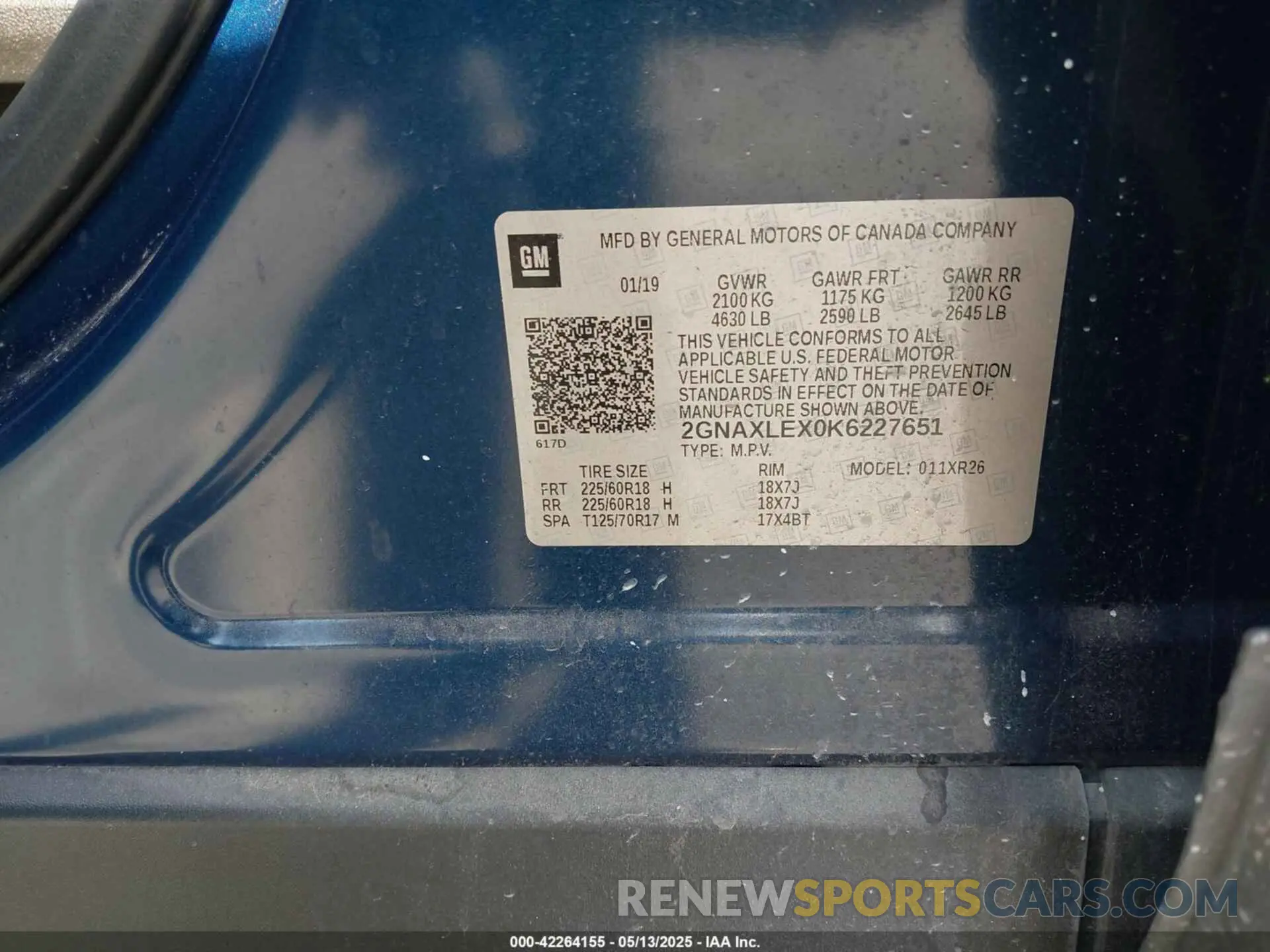9 fotografías del automóvil dañado 2GNAXLEX0K6227651 CHEVROLET EQUINOX 2019