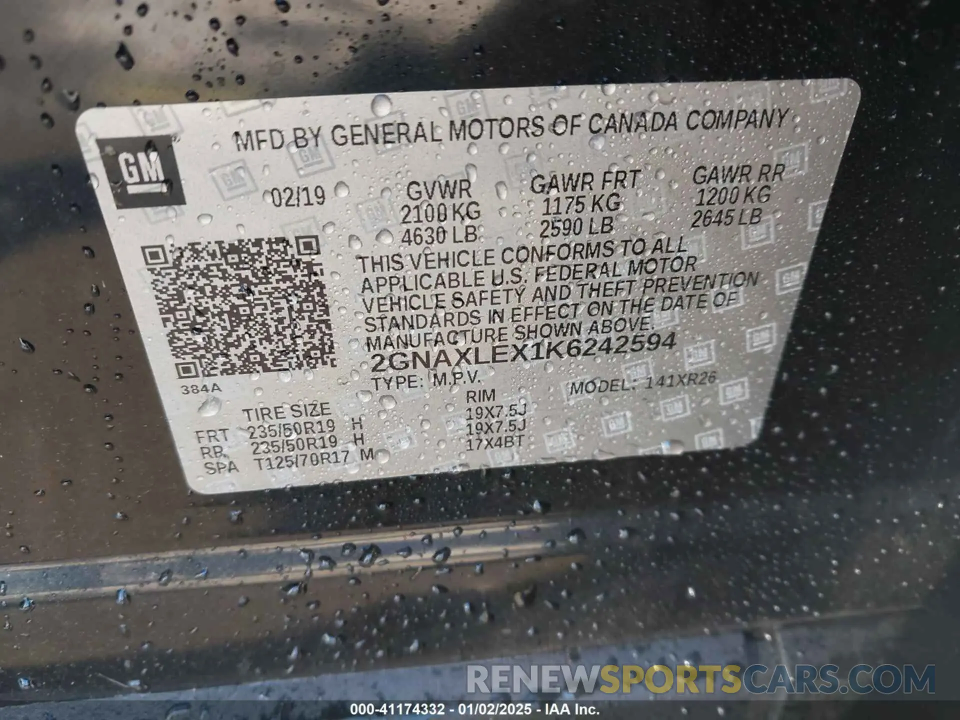 9 fotografías del automóvil dañado 2GNAXLEX1K6242594 CHEVROLET EQUINOX 2019