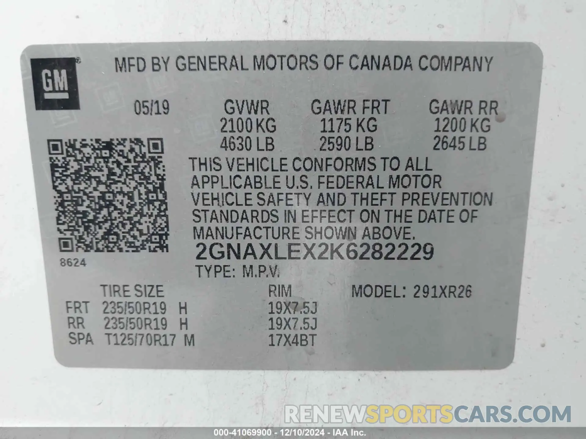 9 fotografías del automóvil dañado 2GNAXLEX2K6282229 CHEVROLET EQUINOX 2019