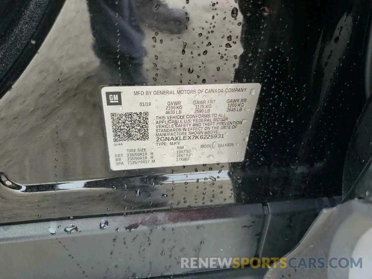 12 fotografías del automóvil dañado 2GNAXLEX7K6225931 CHEVROLET EQUINOX 2019