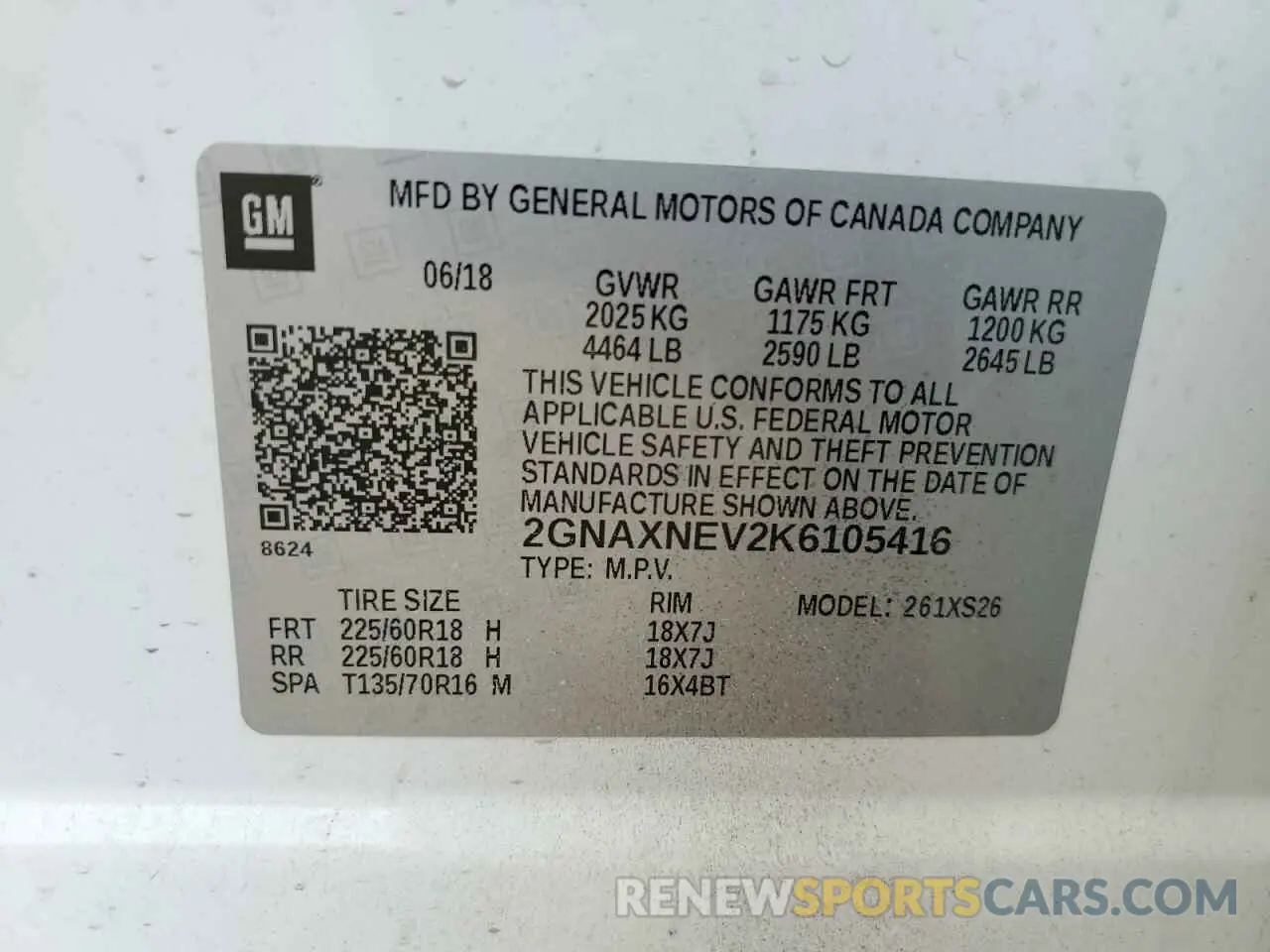 13 fotografías del automóvil dañado 2GNAXNEV2K6105416 CHEVROLET EQUINOX 2019
