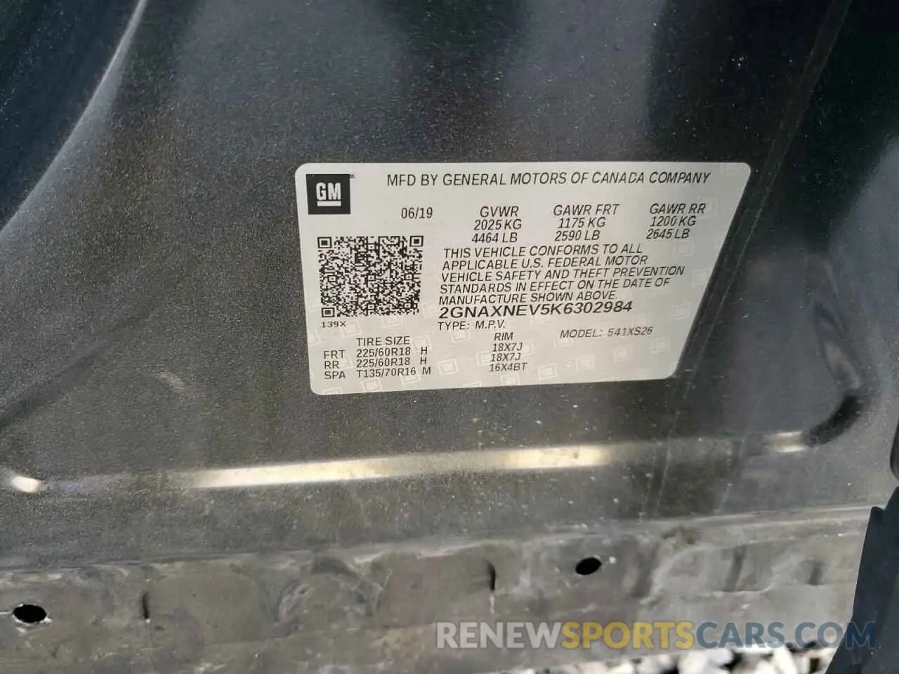 14 fotografías del automóvil dañado 2GNAXNEV5K6302984 CHEVROLET EQUINOX 2019