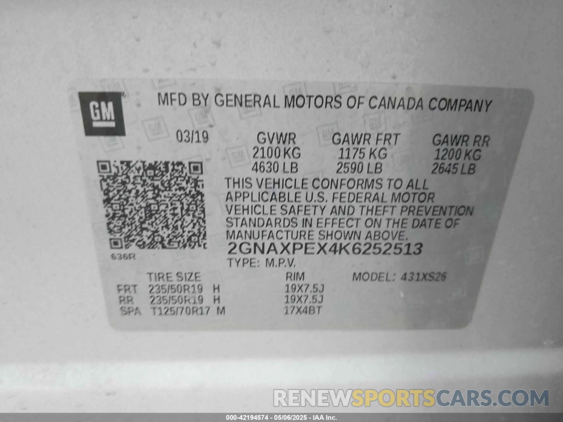 9 fotografías del automóvil dañado 2GNAXPEX4K6252513 CHEVROLET EQUINOX 2019