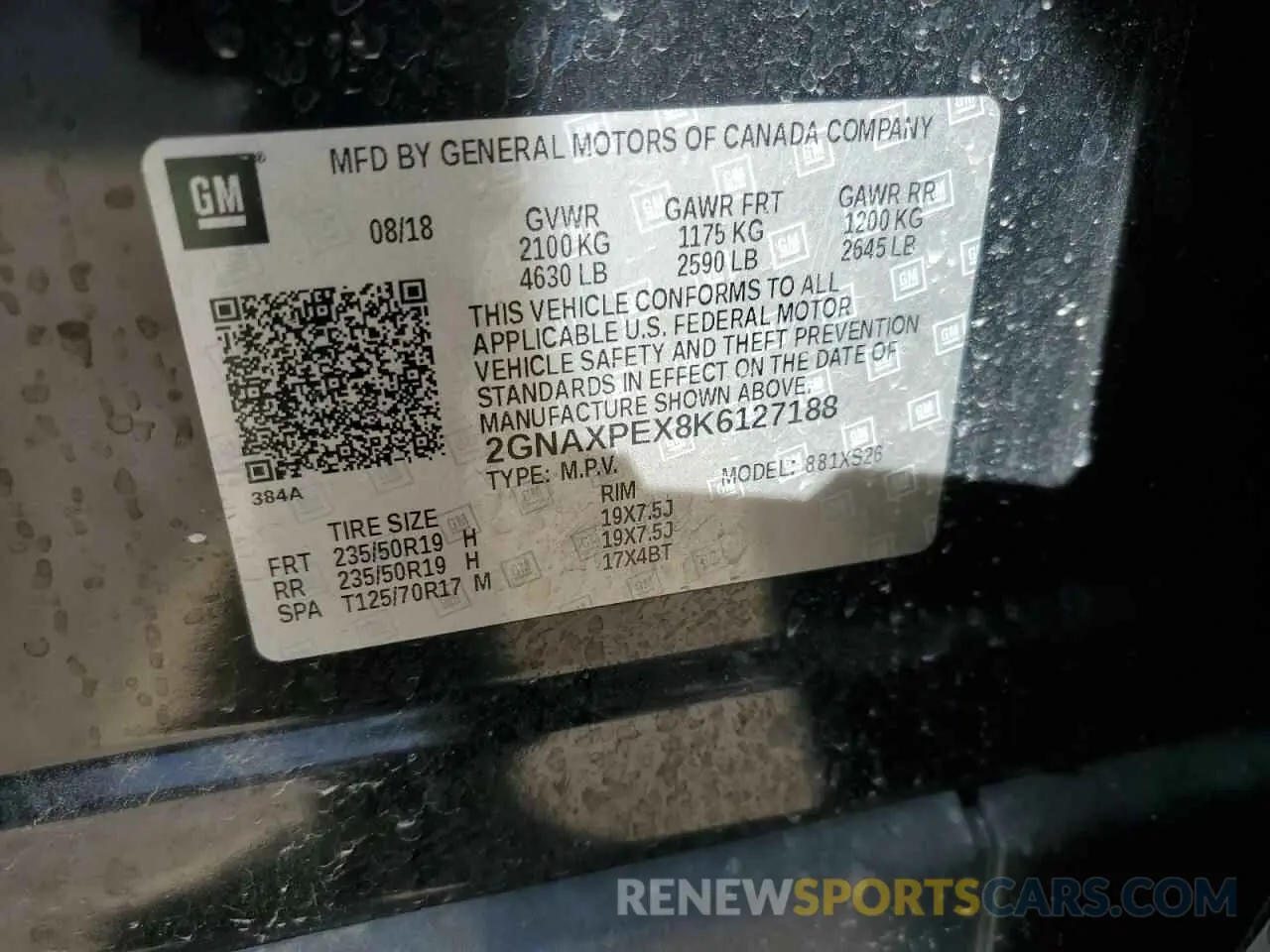 13 fotografías del automóvil dañado 2GNAXPEX8K6127188 CHEVROLET EQUINOX 2019