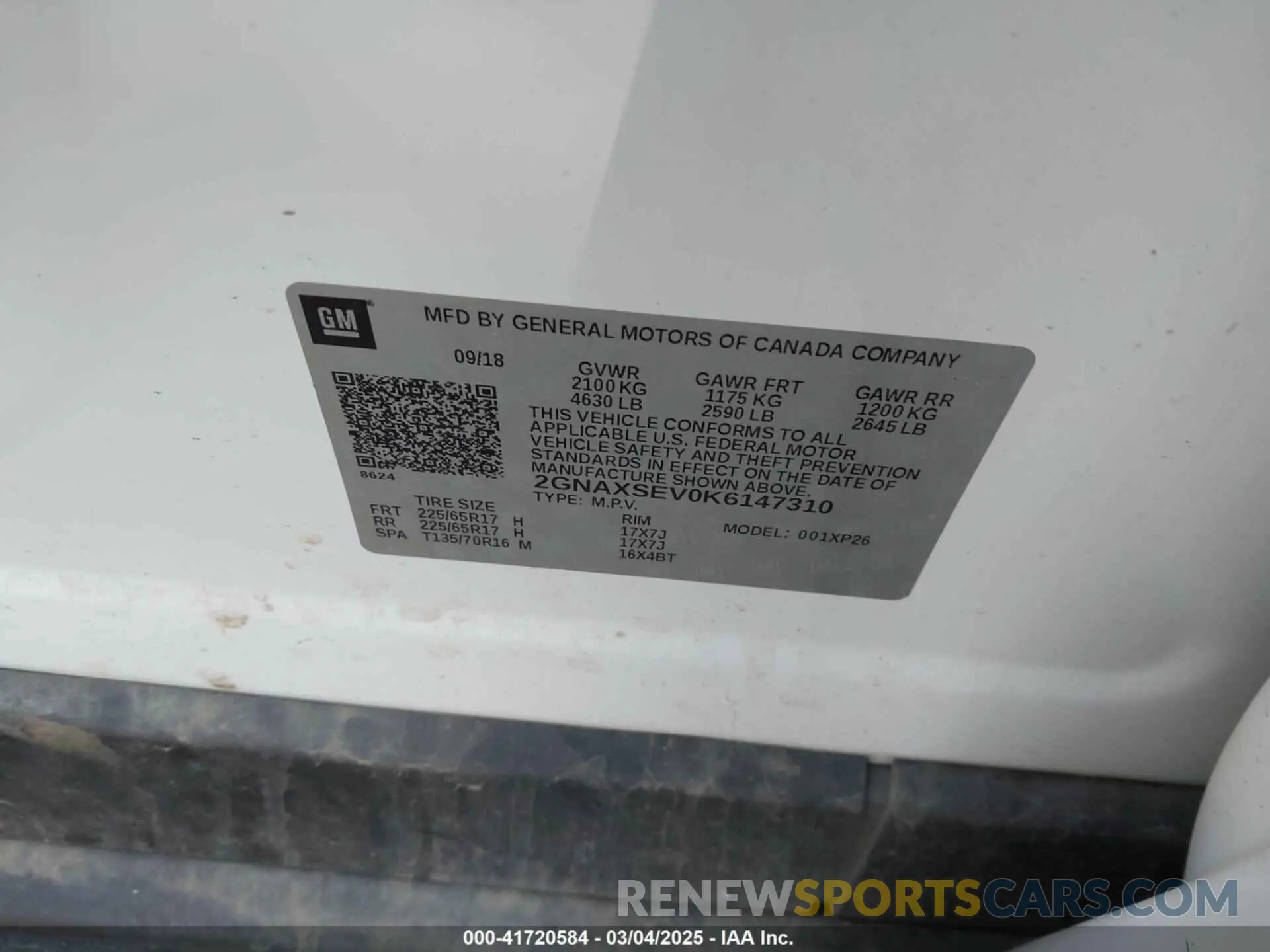 9 fotografías del automóvil dañado 2GNAXSEV0K6147310 CHEVROLET EQUINOX 2019