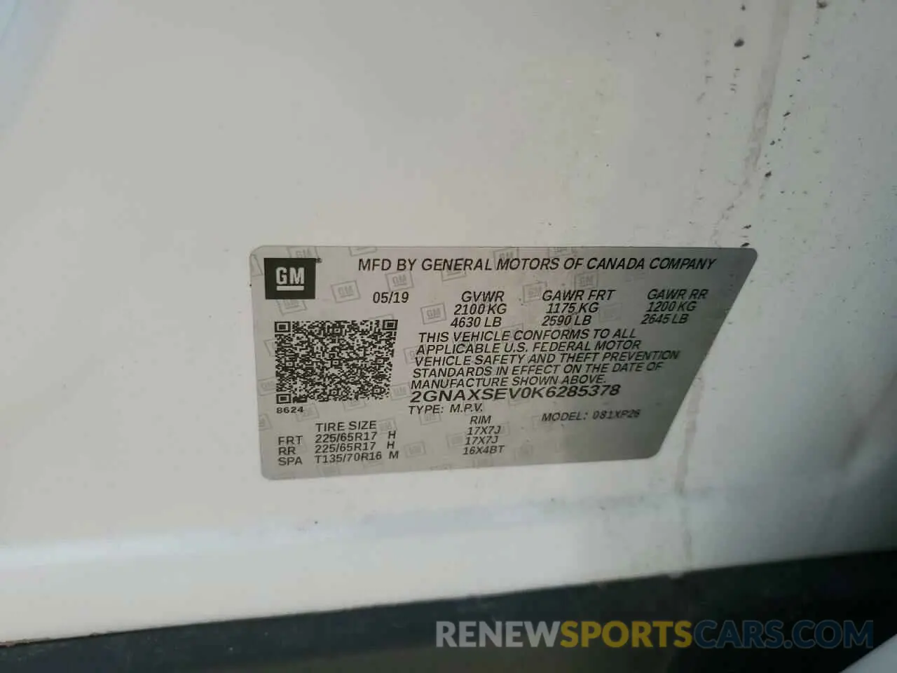 13 fotografías del automóvil dañado 2GNAXSEV0K6285378 CHEVROLET EQUINOX 2019