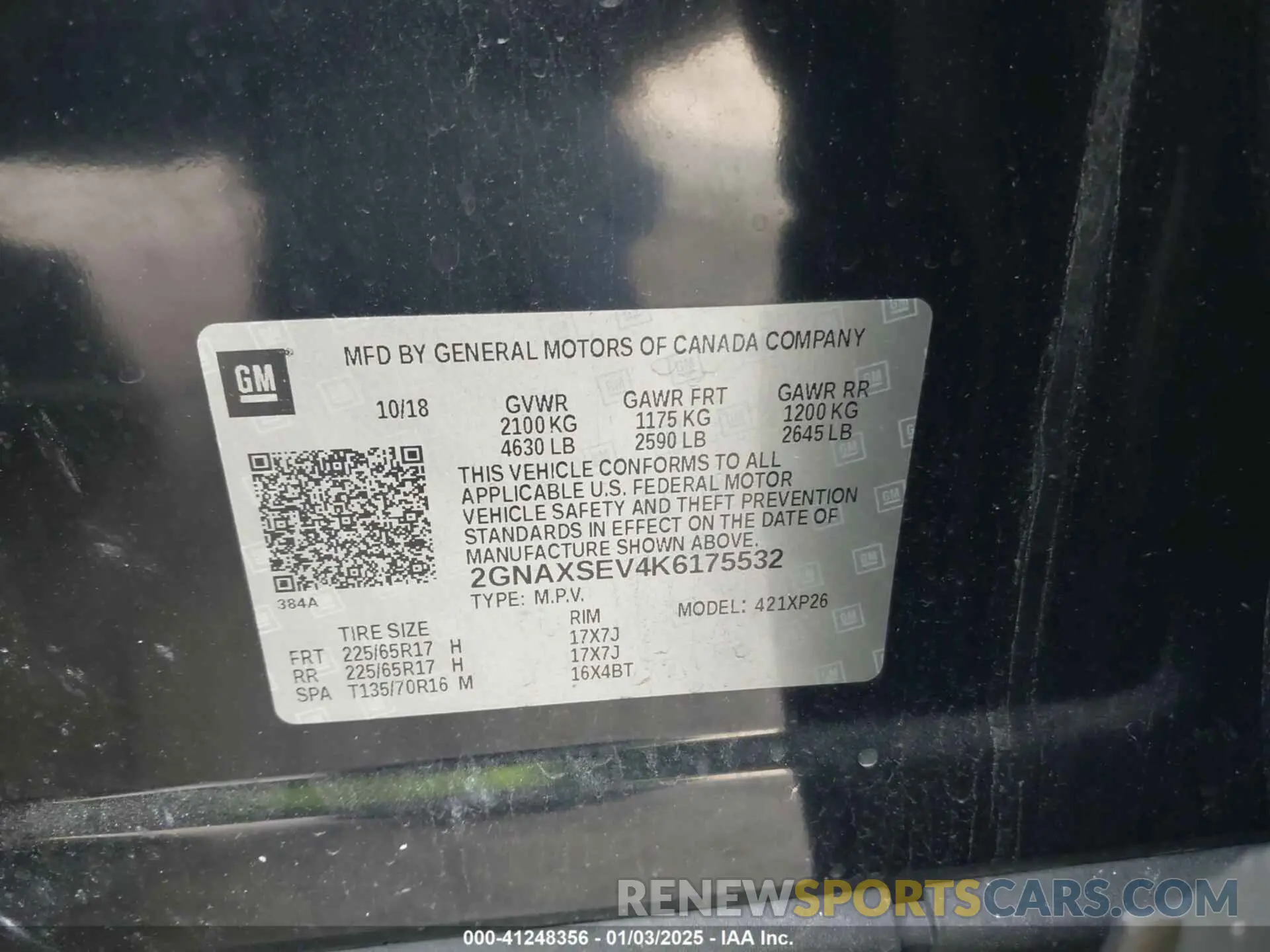 9 fotografías del automóvil dañado 2GNAXSEV4K6175532 CHEVROLET EQUINOX 2019