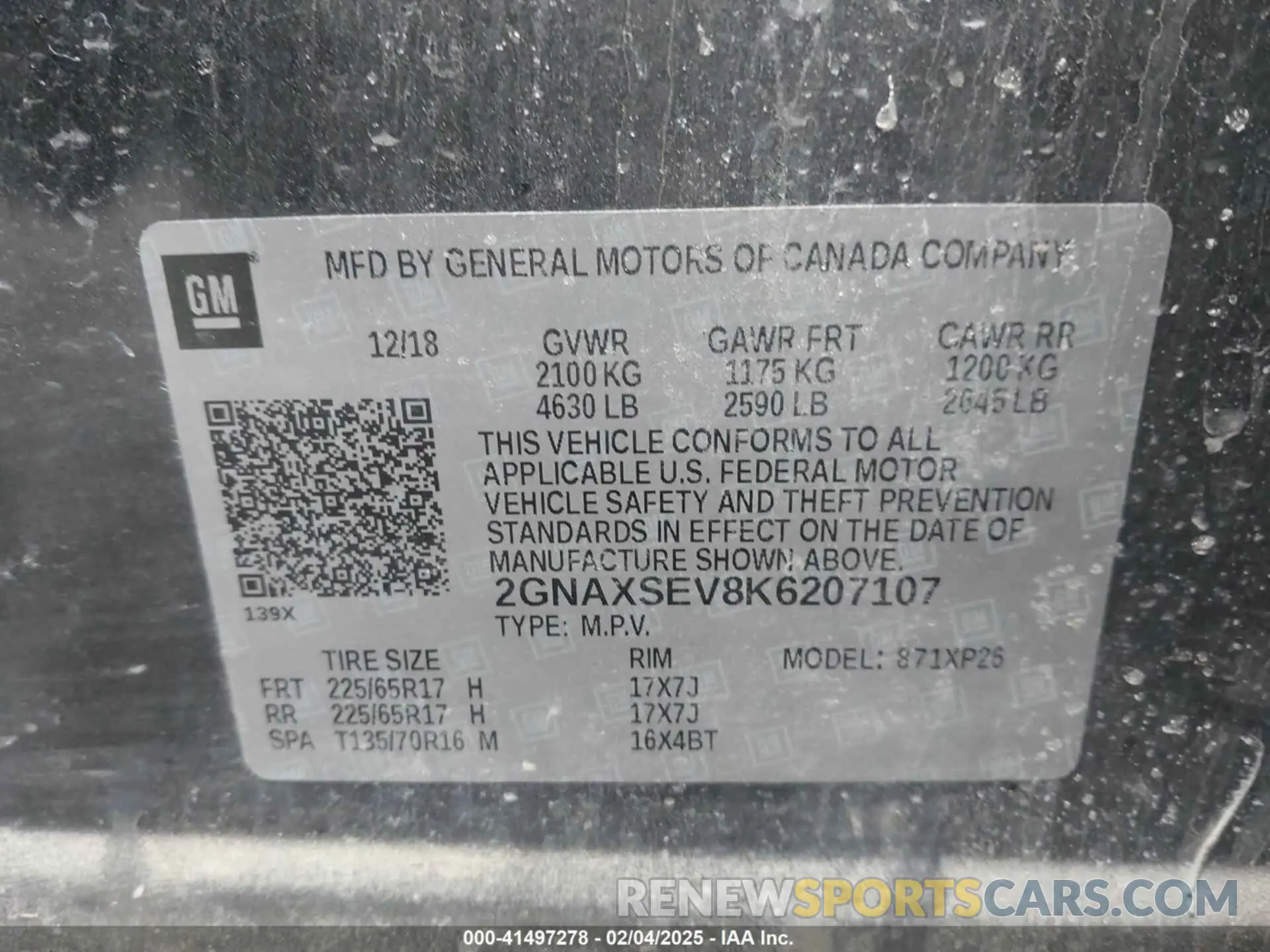 9 fotografías del automóvil dañado 2GNAXSEV8K6207107 CHEVROLET EQUINOX 2019