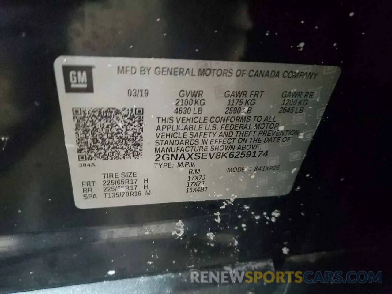 13 fotografías del automóvil dañado 2GNAXSEV8K6259174 CHEVROLET EQUINOX 2019