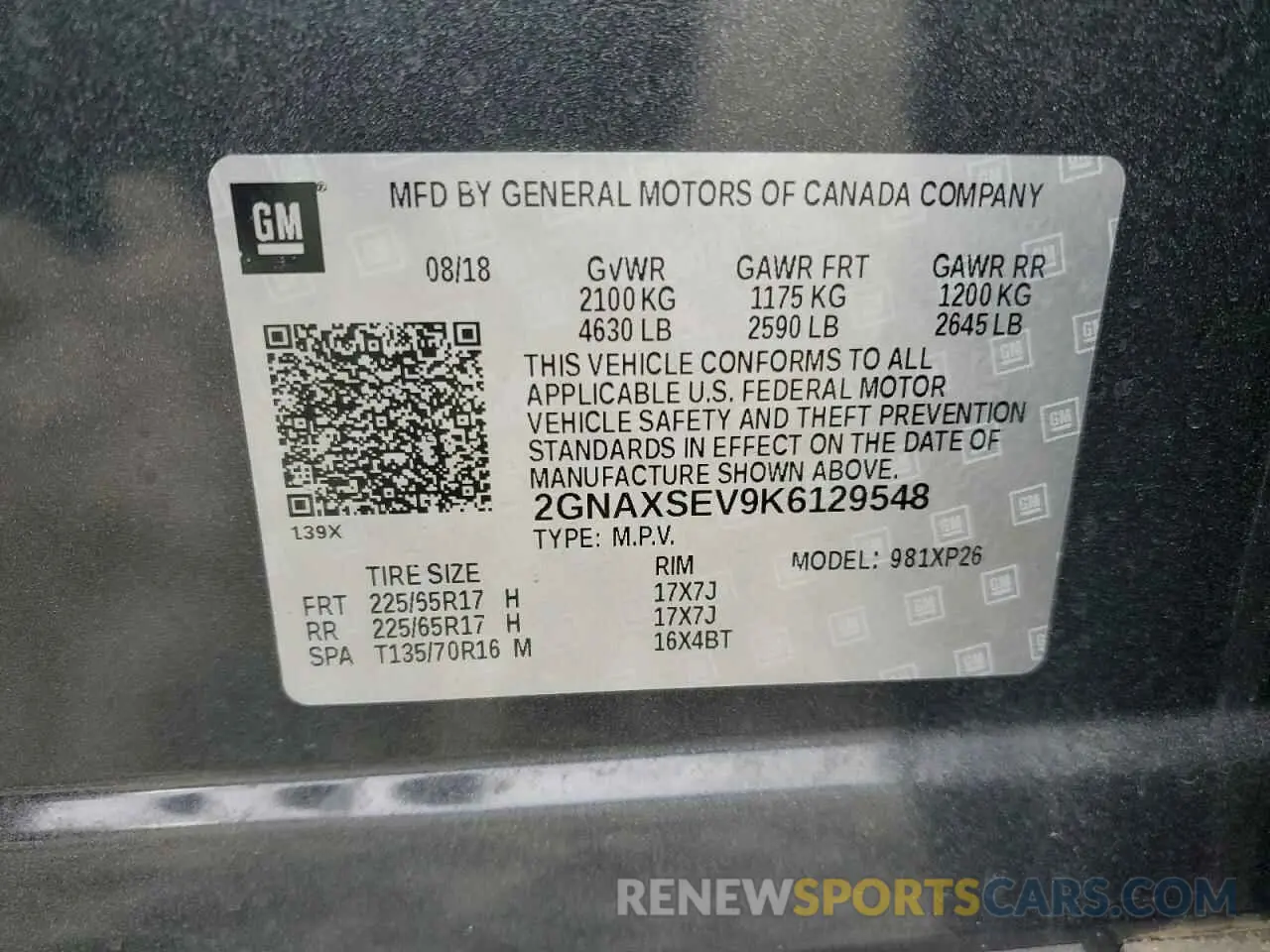 13 fotografías del automóvil dañado 2GNAXSEV9K6129548 CHEVROLET EQUINOX 2019