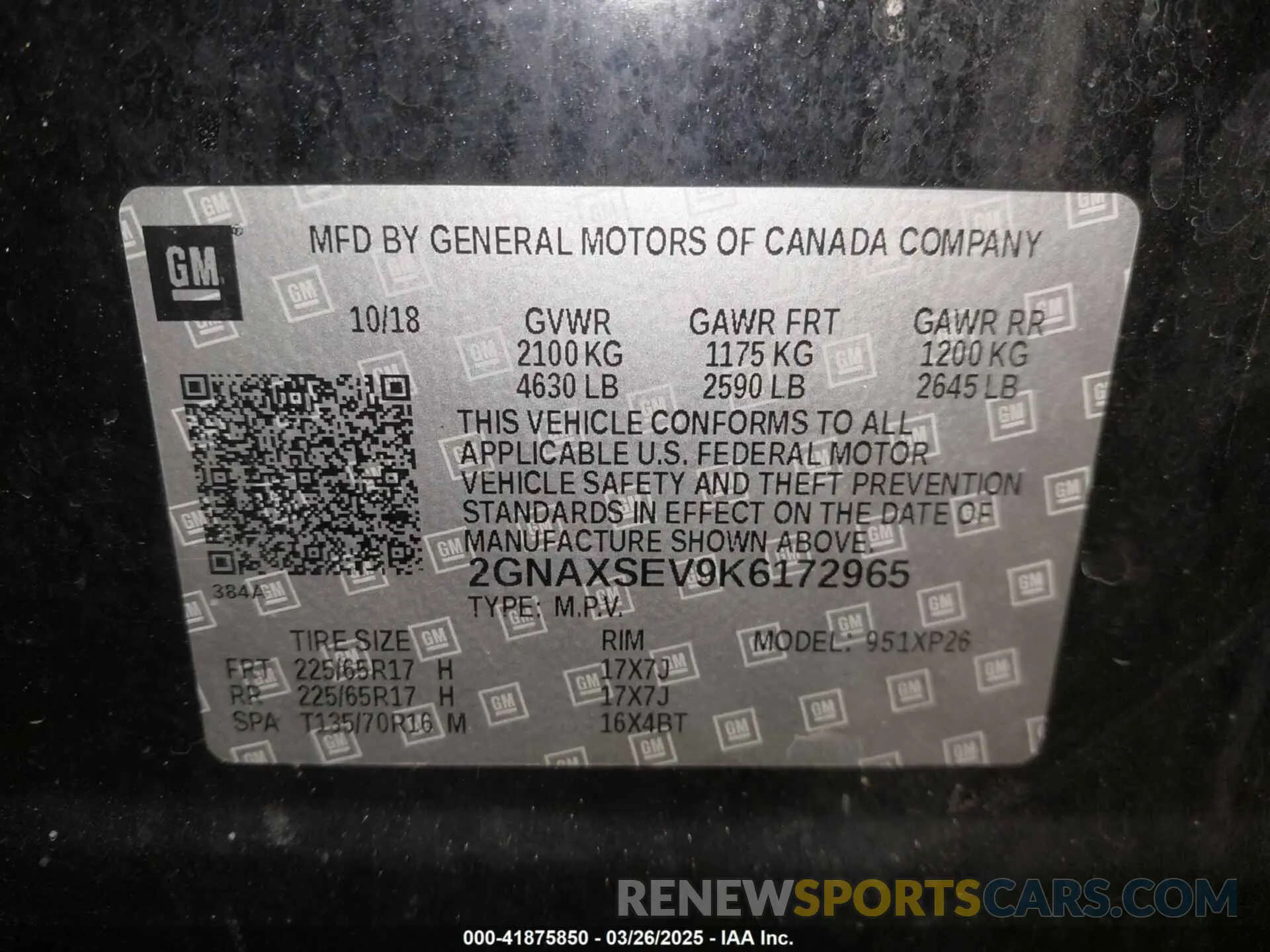 9 fotografías del automóvil dañado 2GNAXSEV9K6172965 CHEVROLET EQUINOX 2019