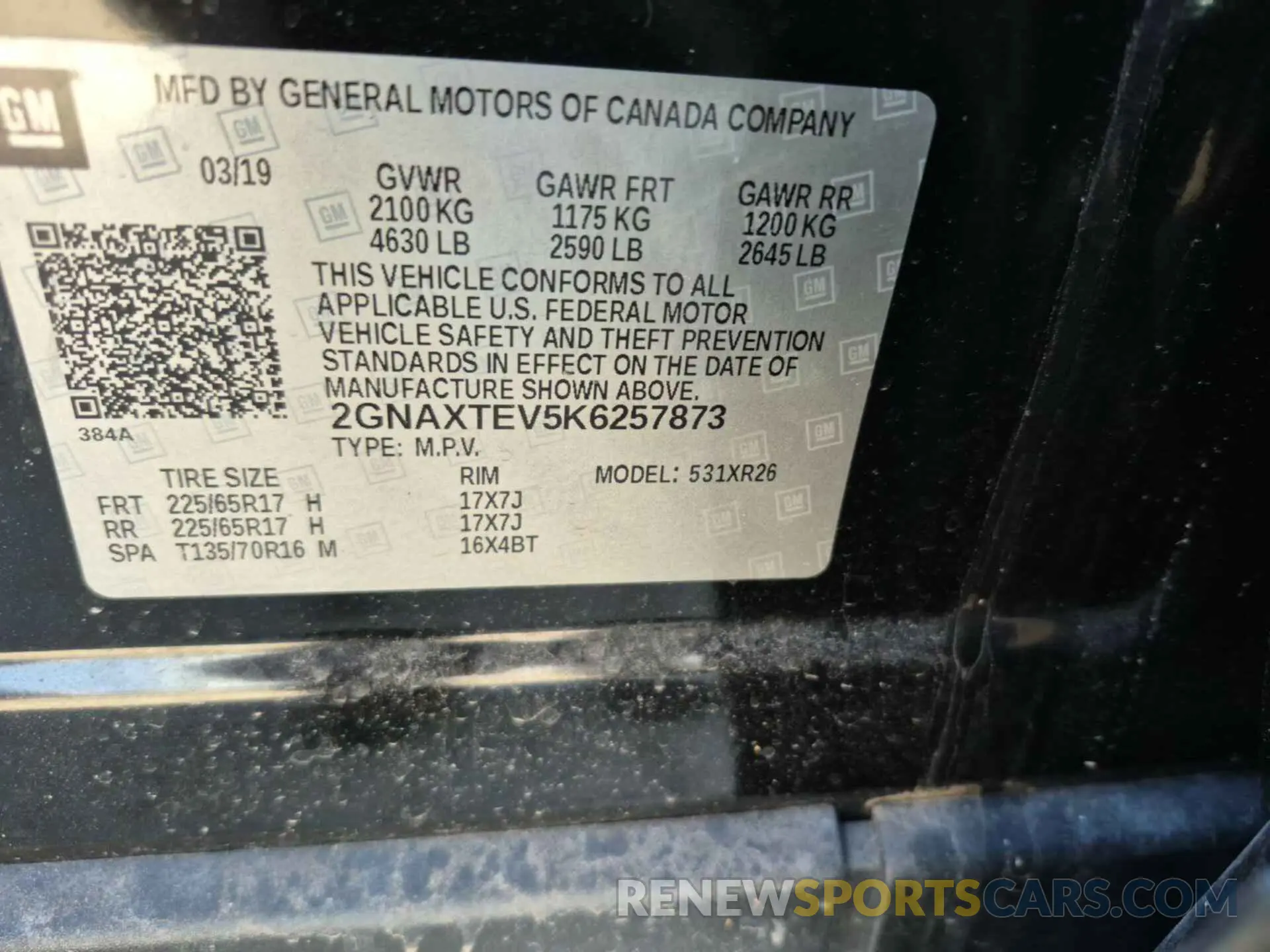 24 fotografías del automóvil dañado 2GNAXTEV5K6257873 CHEVROLET EQUINOX 2019
