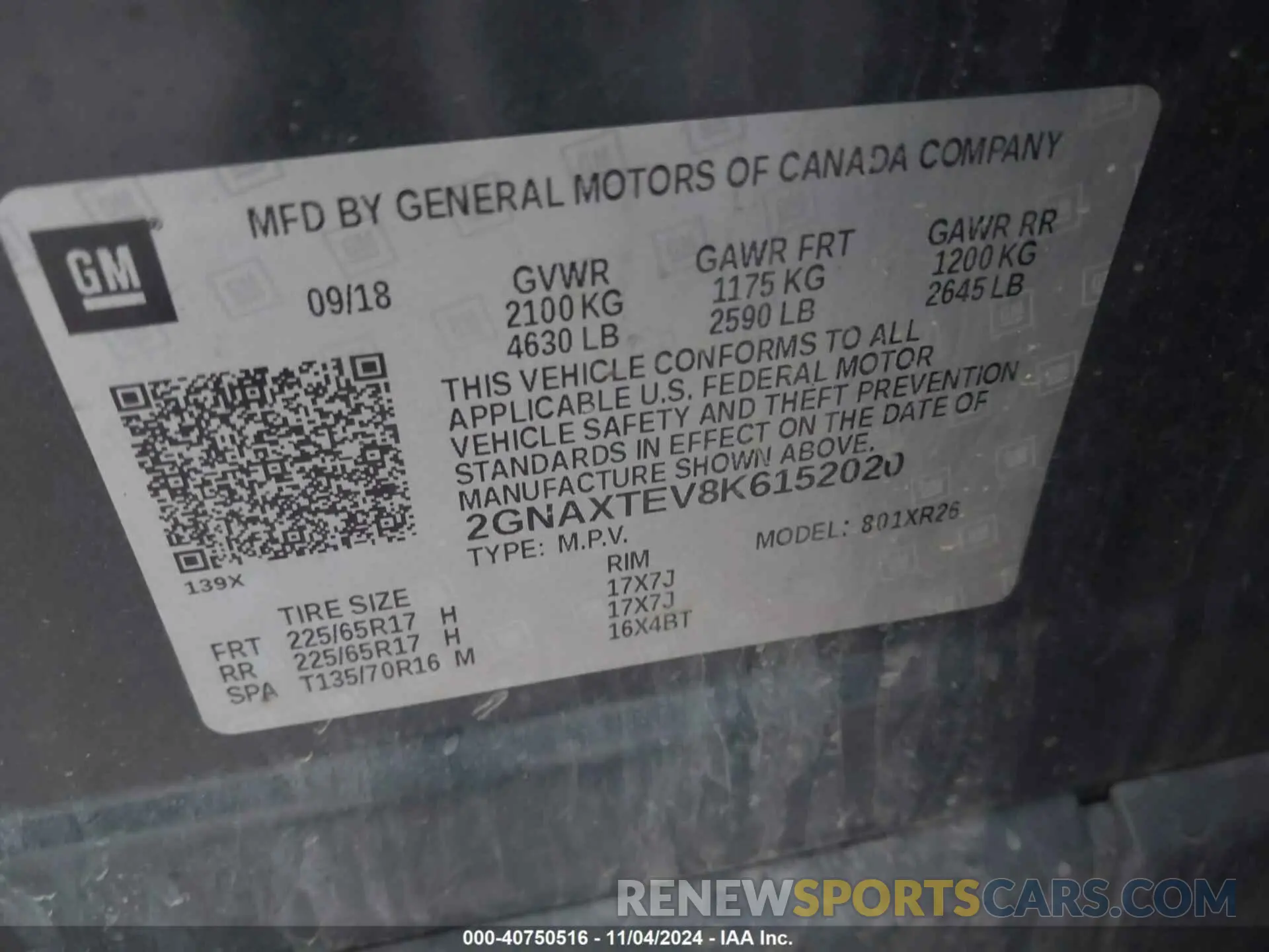 9 fotografías del automóvil dañado 2GNAXTEV8K6152020 CHEVROLET EQUINOX 2019