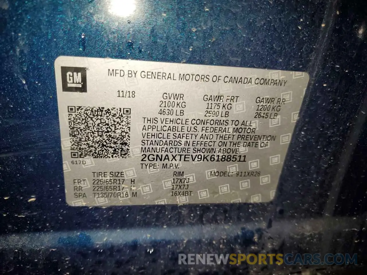 13 fotografías del automóvil dañado 2GNAXTEV9K6188511 CHEVROLET EQUINOX 2019
