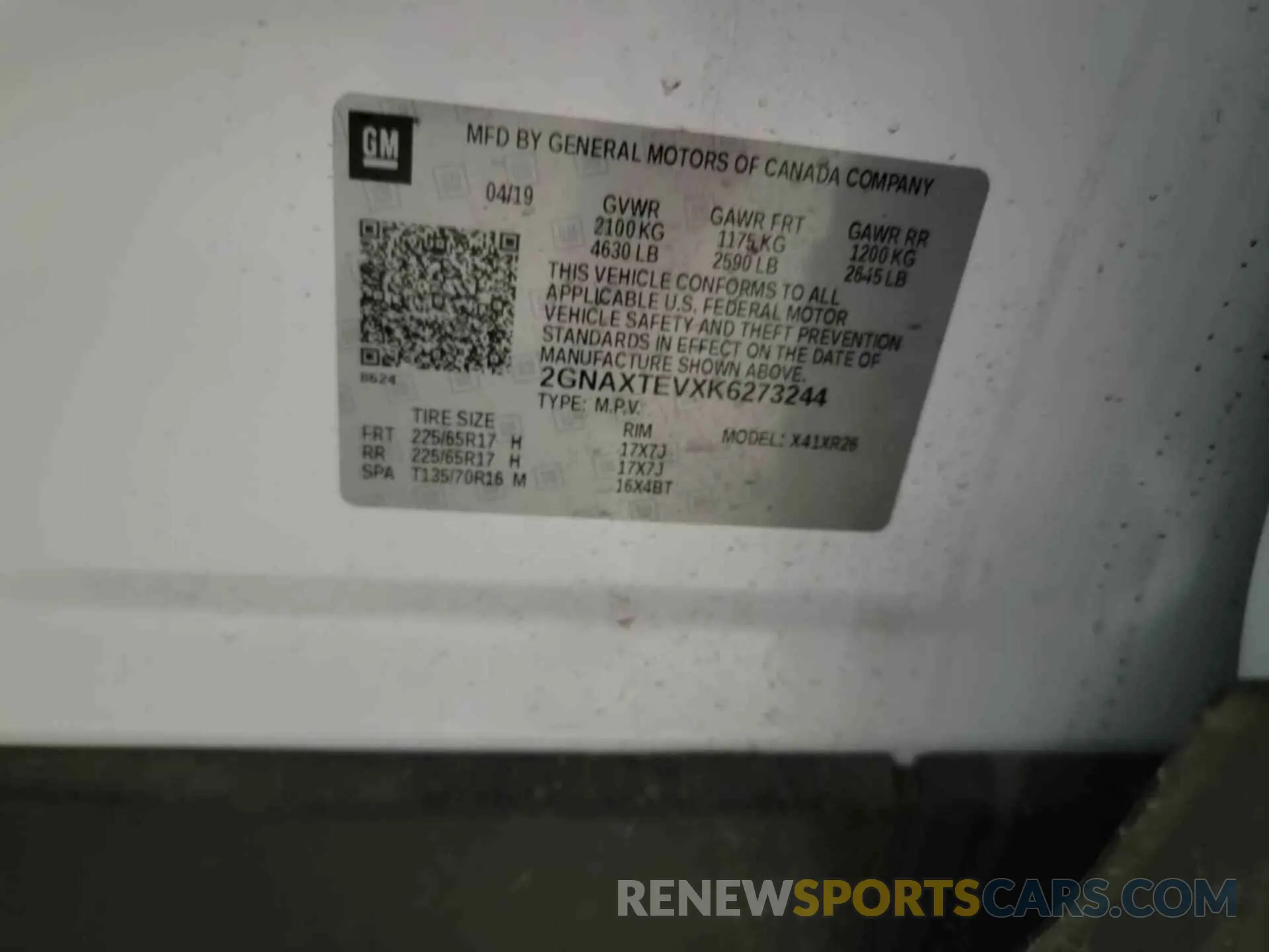 2 fotografías del automóvil dañado 2GNAXTEVXK6273244 CHEVROLET EQUINOX 2019