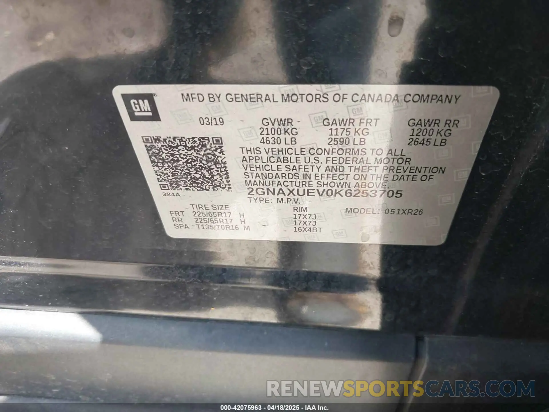 9 fotografías del automóvil dañado 2GNAXUEV0K6253705 CHEVROLET EQUINOX 2019