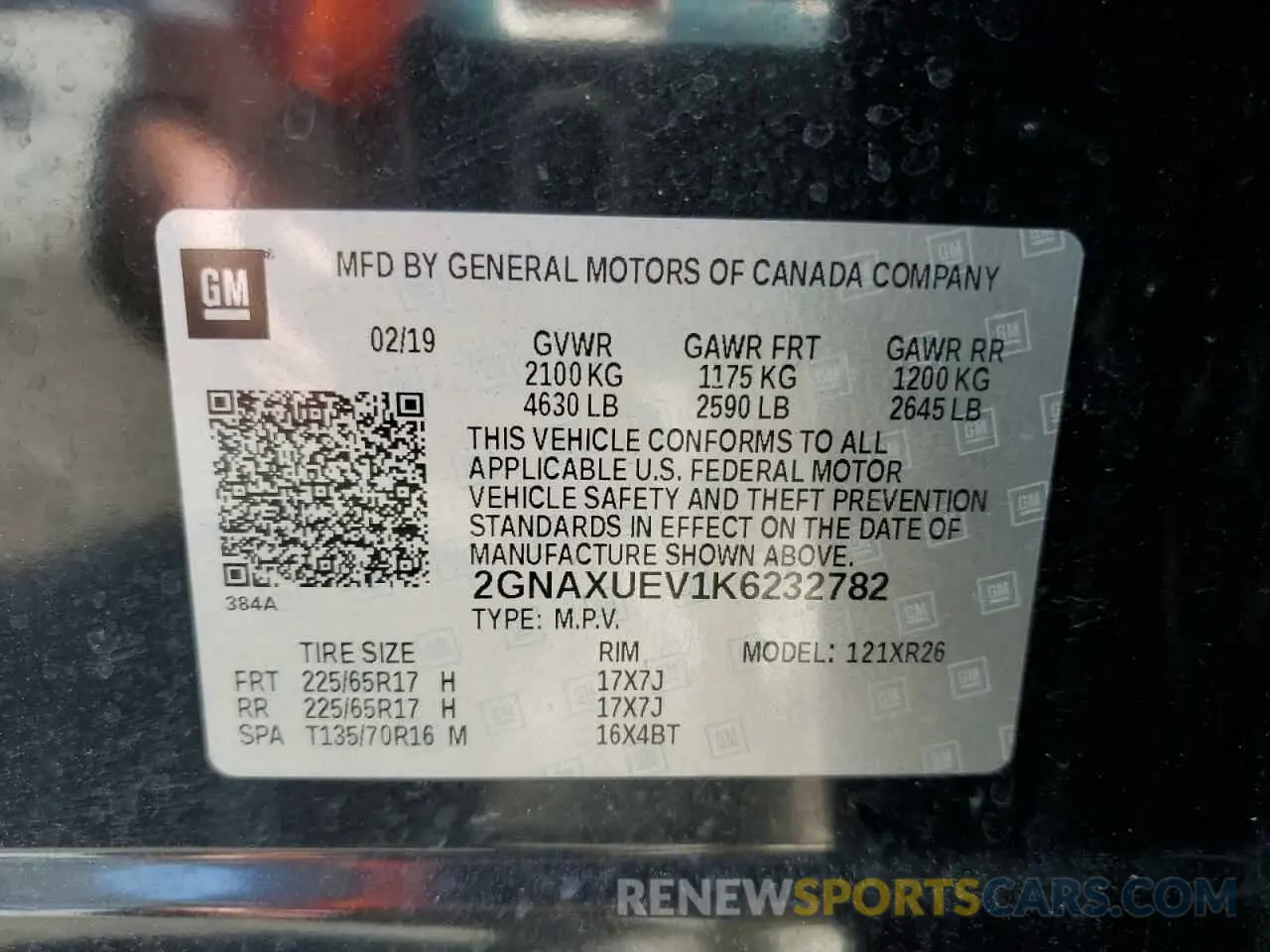 13 fotografías del automóvil dañado 2GNAXUEV1K6232782 CHEVROLET EQUINOX 2019