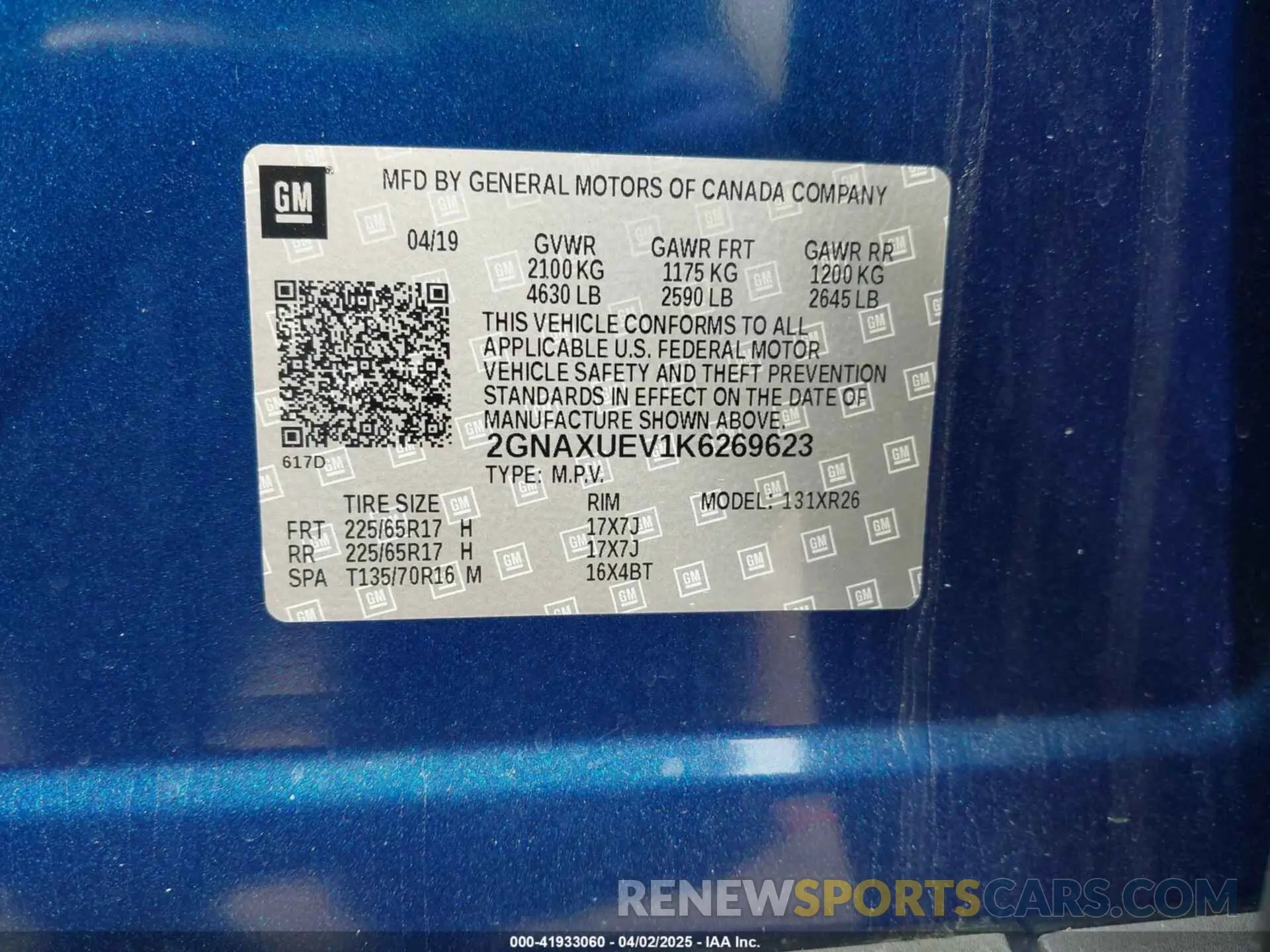 9 fotografías del automóvil dañado 2GNAXUEV1K6269623 CHEVROLET EQUINOX 2019
