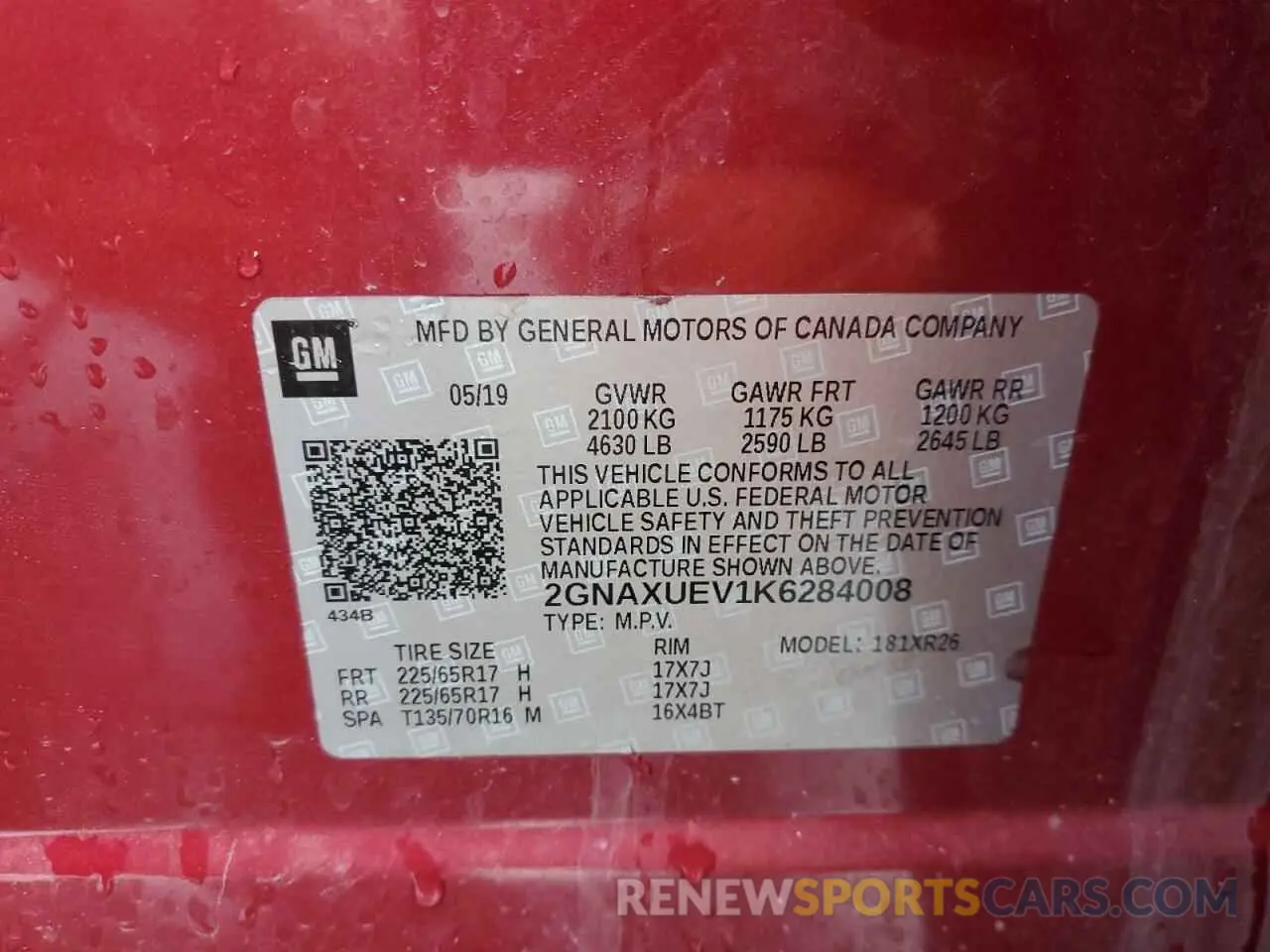 15 fotografías del automóvil dañado 2GNAXUEV1K6284008 CHEVROLET EQUINOX 2019