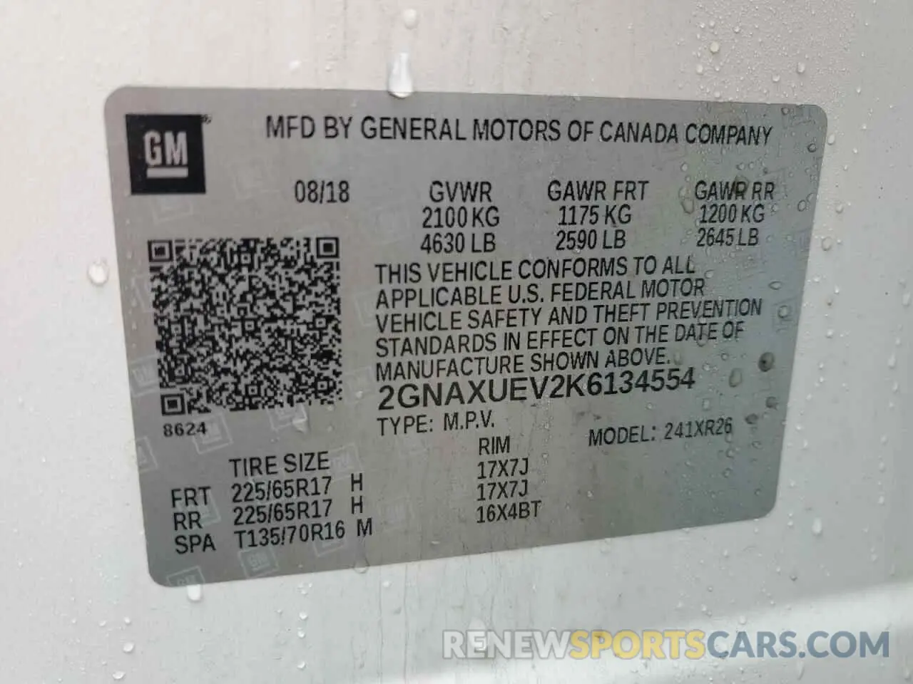 13 fotografías del automóvil dañado 2GNAXUEV2K6134554 CHEVROLET EQUINOX 2019