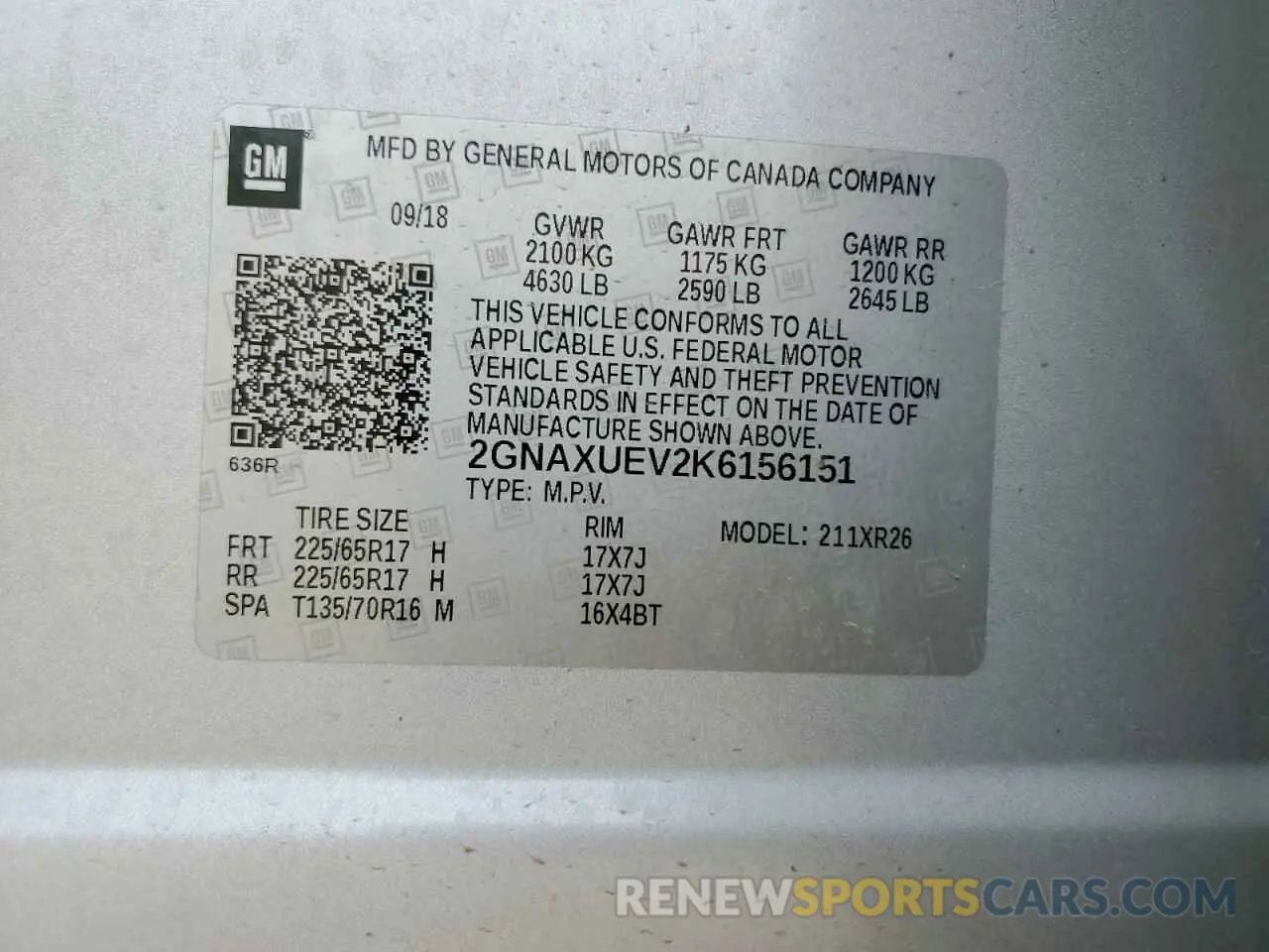 15 fotografías del automóvil dañado 2GNAXUEV2K6156151 CHEVROLET EQUINOX 2019