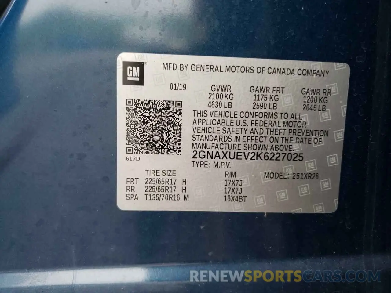 13 fotografías del automóvil dañado 2GNAXUEV2K6227025 CHEVROLET EQUINOX 2019