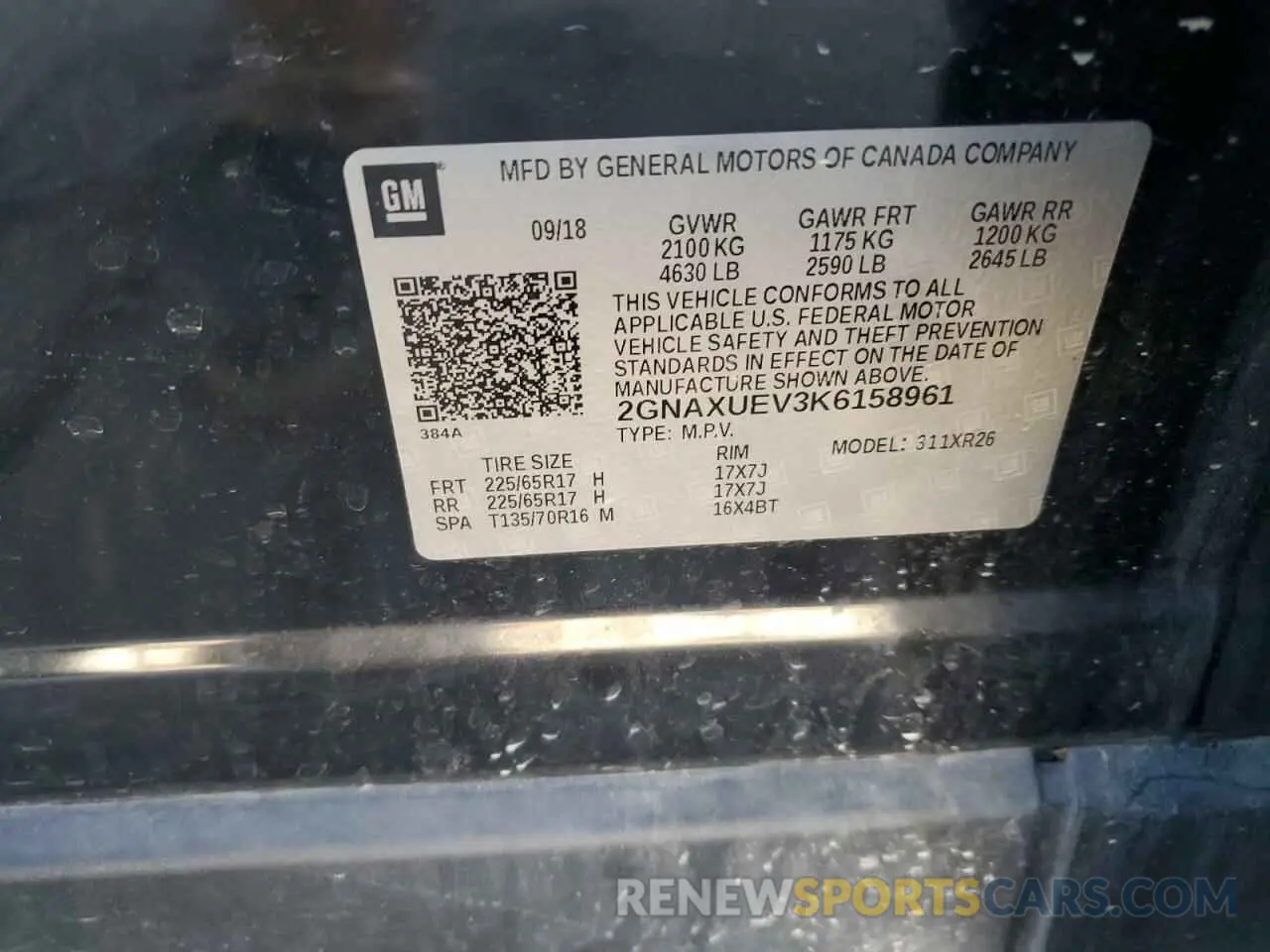 13 fotografías del automóvil dañado 2GNAXUEV3K6158961 CHEVROLET EQUINOX 2019