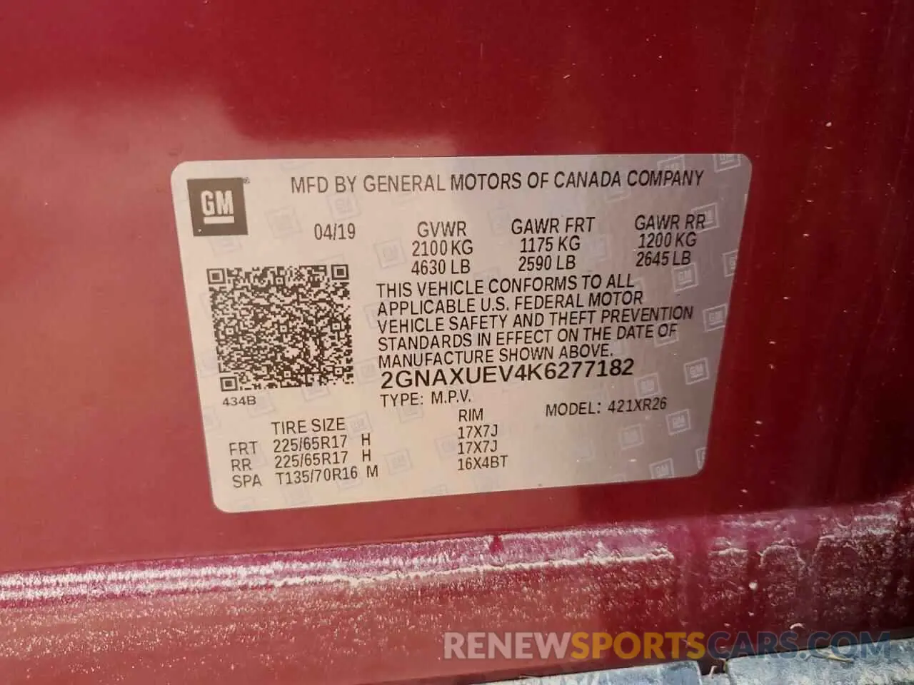 13 fotografías del automóvil dañado 2GNAXUEV4K6277182 CHEVROLET EQUINOX 2019