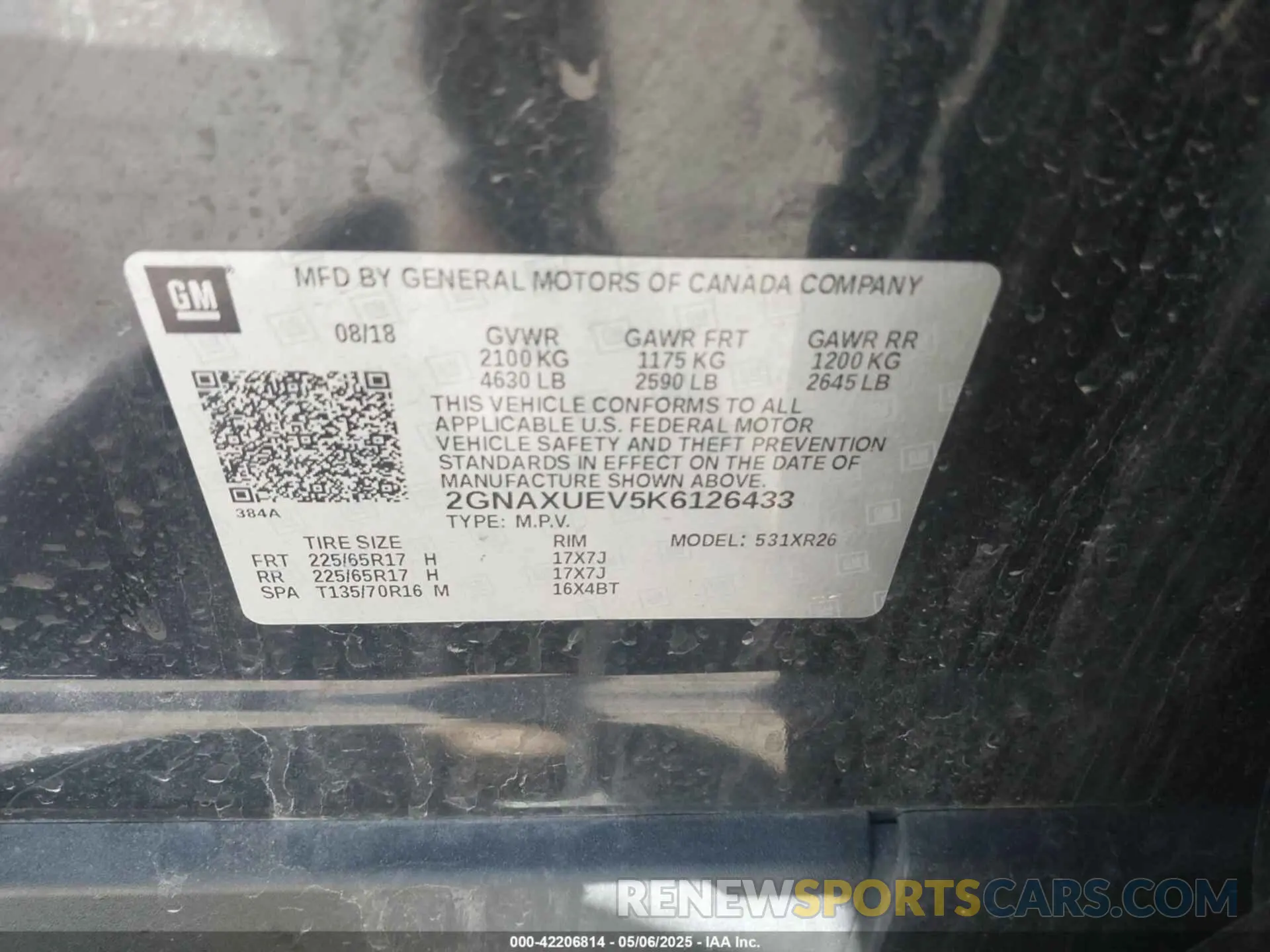 9 fotografías del automóvil dañado 2GNAXUEV5K6126433 CHEVROLET EQUINOX 2019