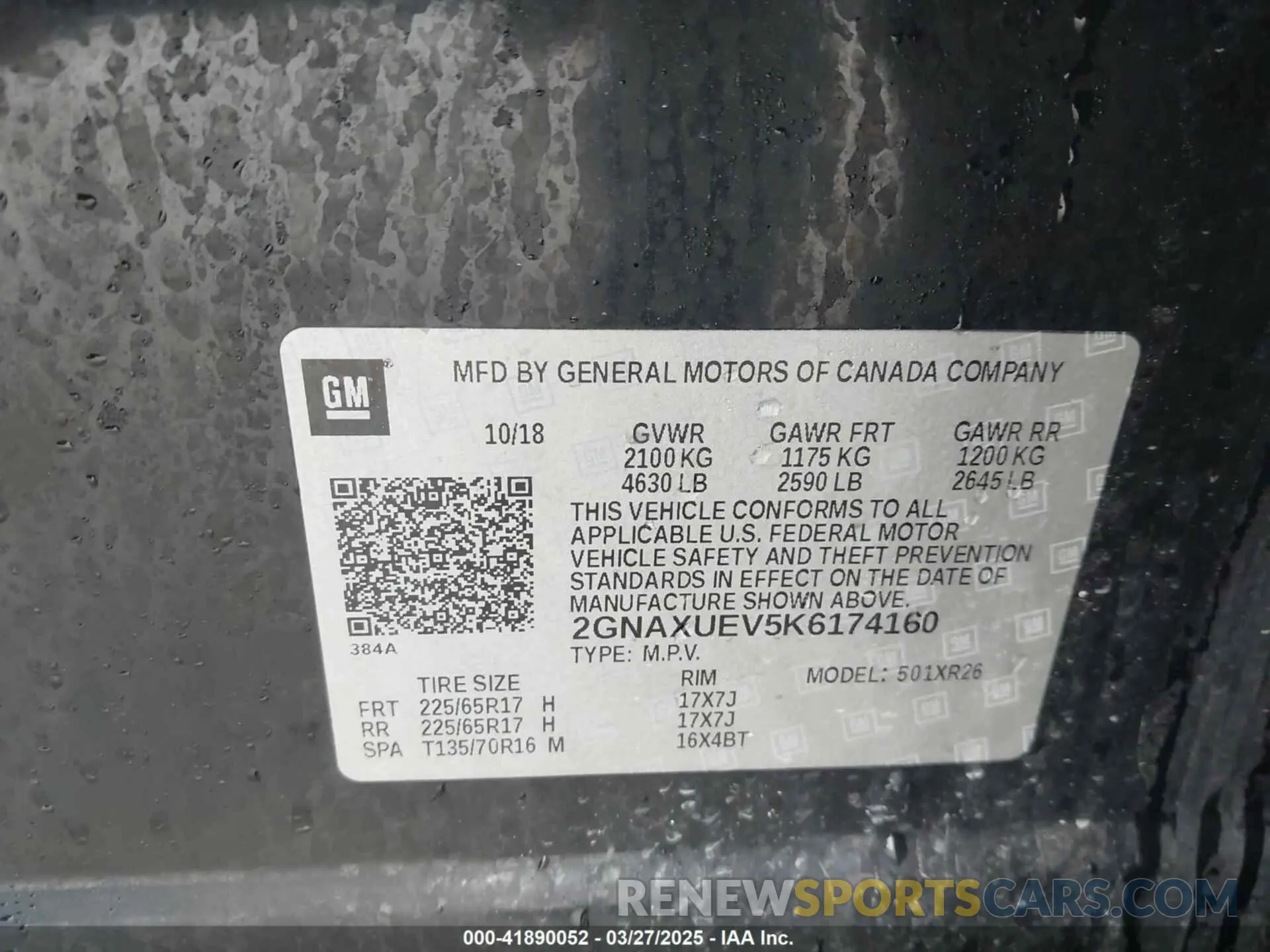 9 fotografías del automóvil dañado 2GNAXUEV5K6174160 CHEVROLET EQUINOX 2019
