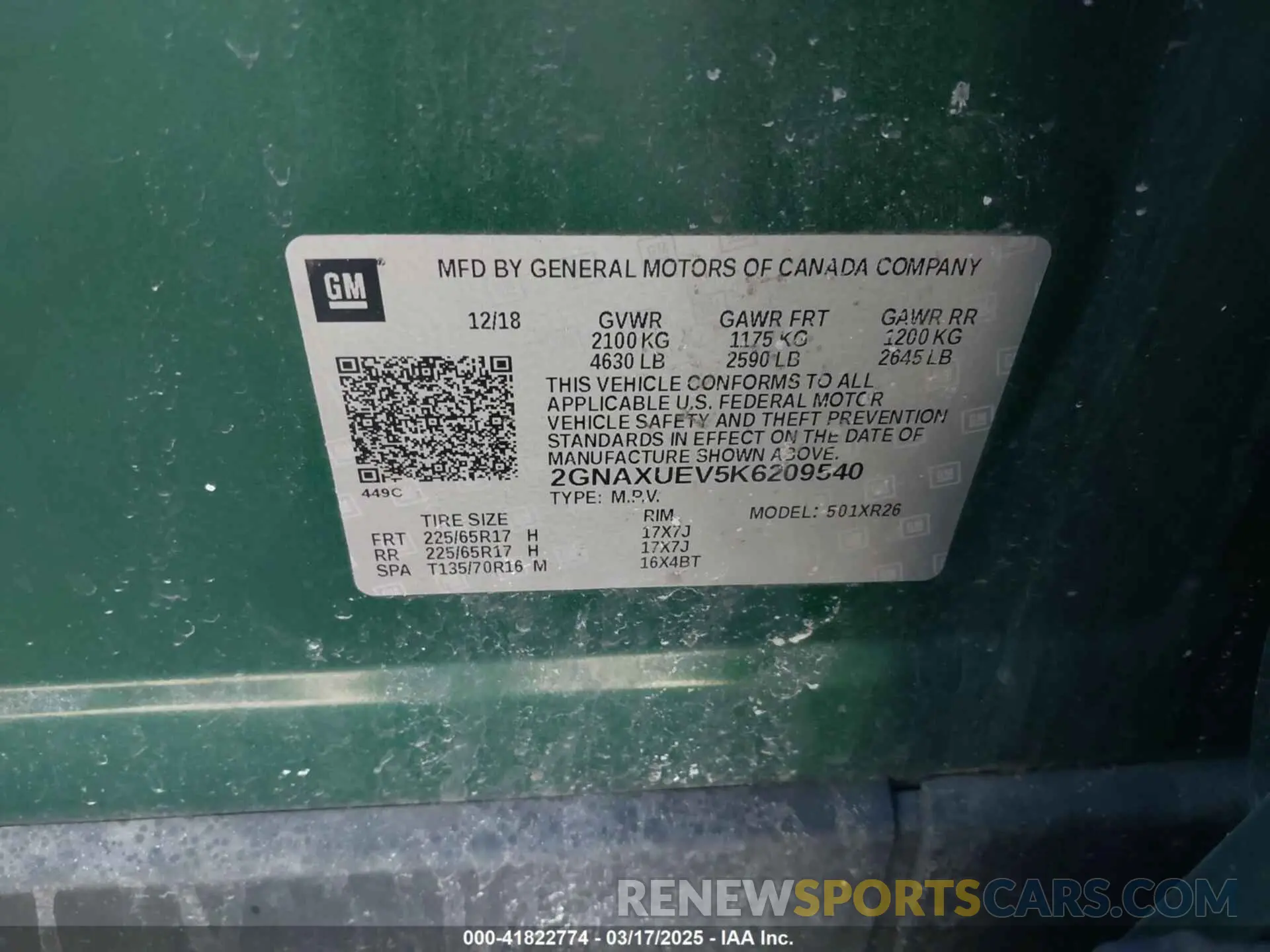 9 fotografías del automóvil dañado 2GNAXUEV5K6209540 CHEVROLET EQUINOX 2019