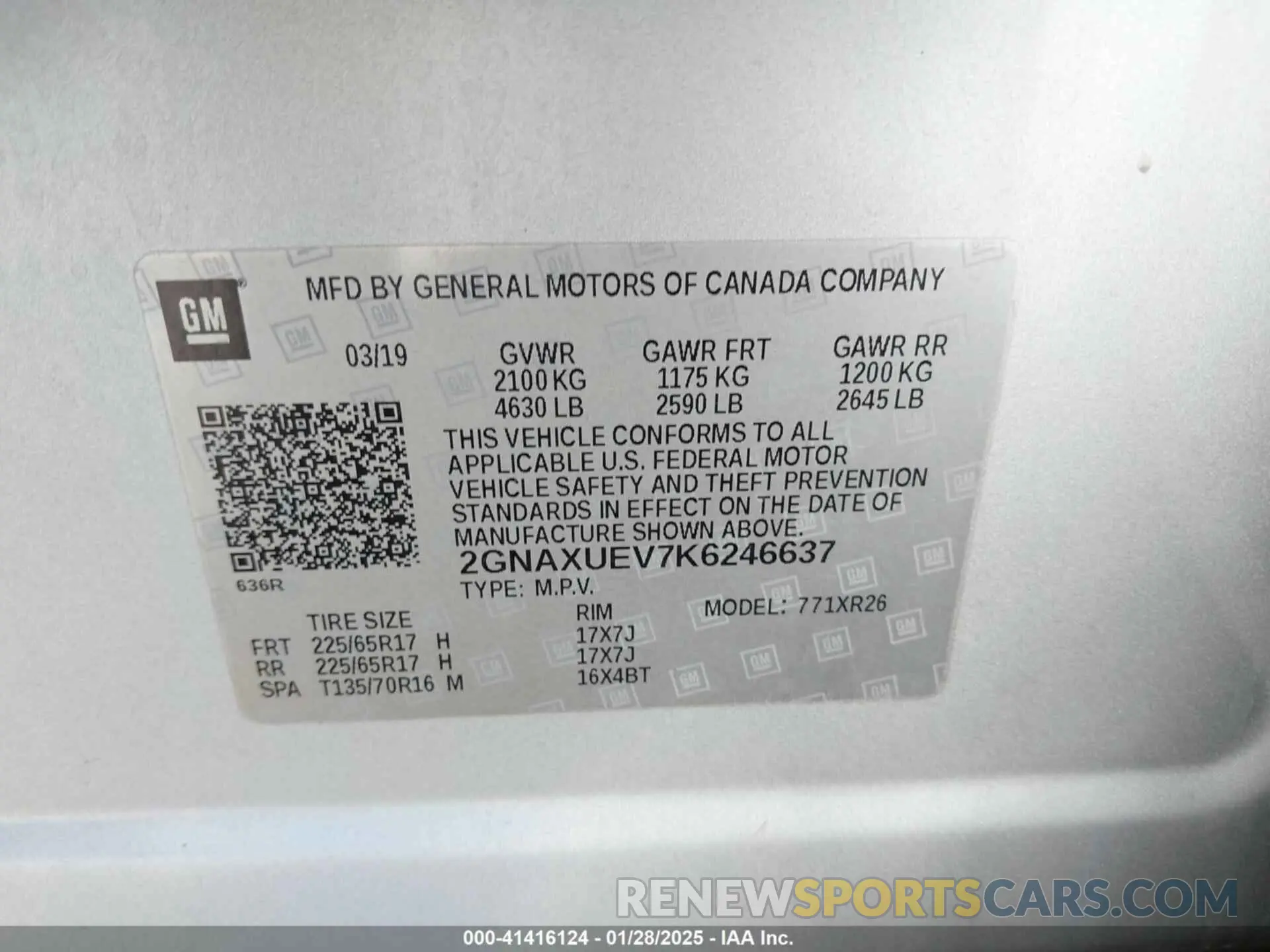 9 fotografías del automóvil dañado 2GNAXUEV7K6246637 CHEVROLET EQUINOX 2019
