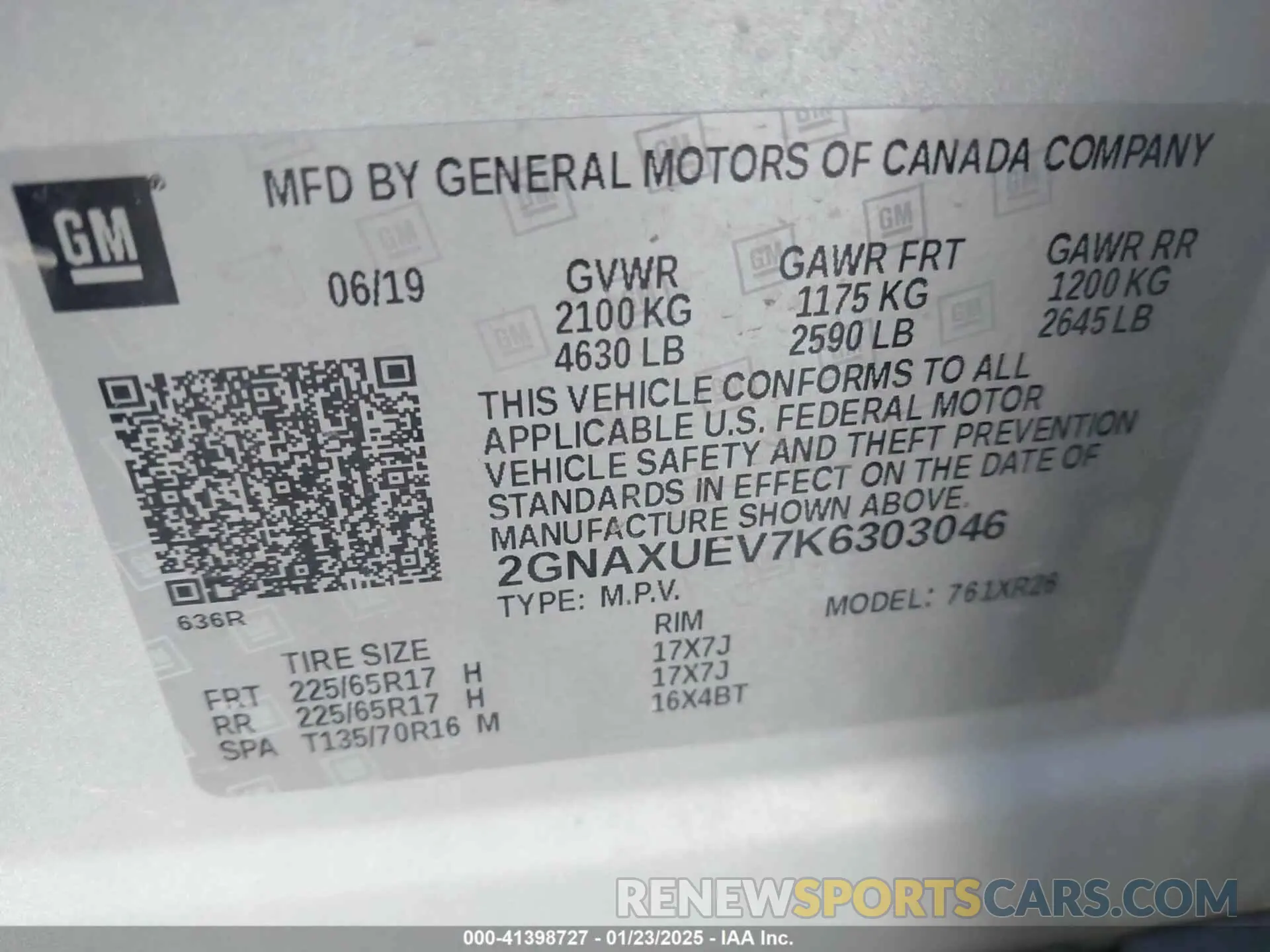 9 fotografías del automóvil dañado 2GNAXUEV7K6303046 CHEVROLET EQUINOX 2019