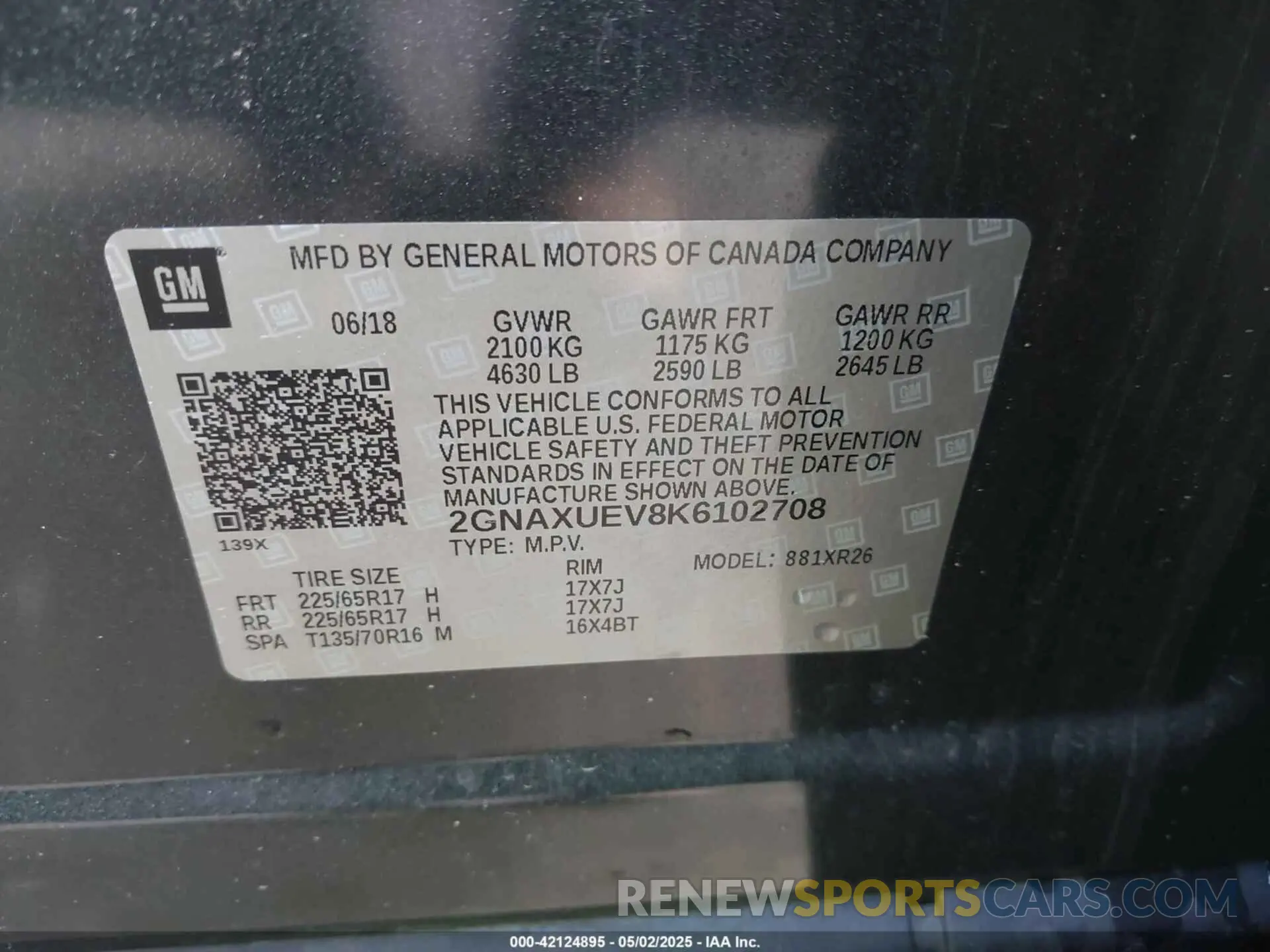 9 fotografías del automóvil dañado 2GNAXUEV8K6102708 CHEVROLET EQUINOX 2019