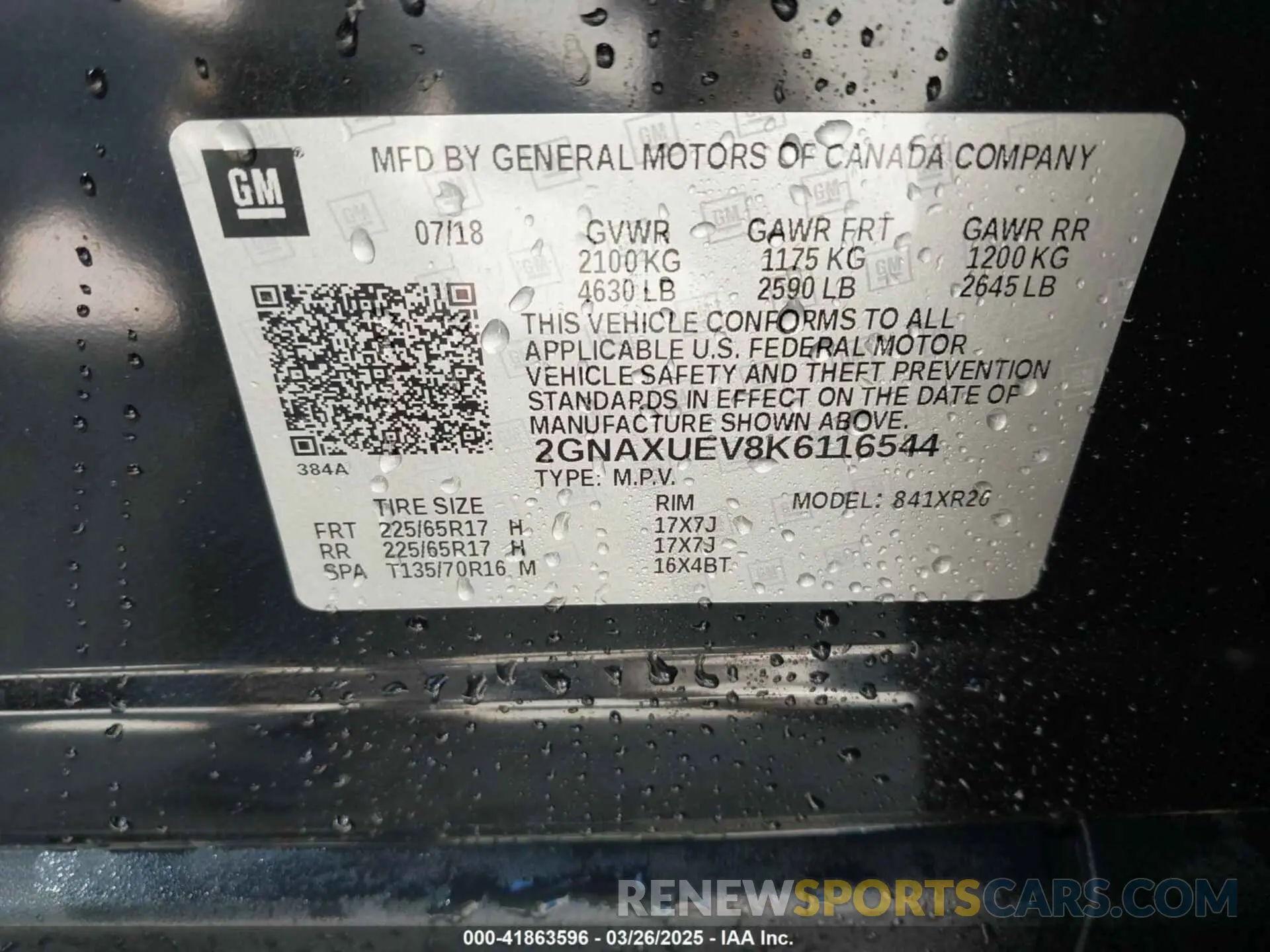 9 fotografías del automóvil dañado 2GNAXUEV8K6116544 CHEVROLET EQUINOX 2019