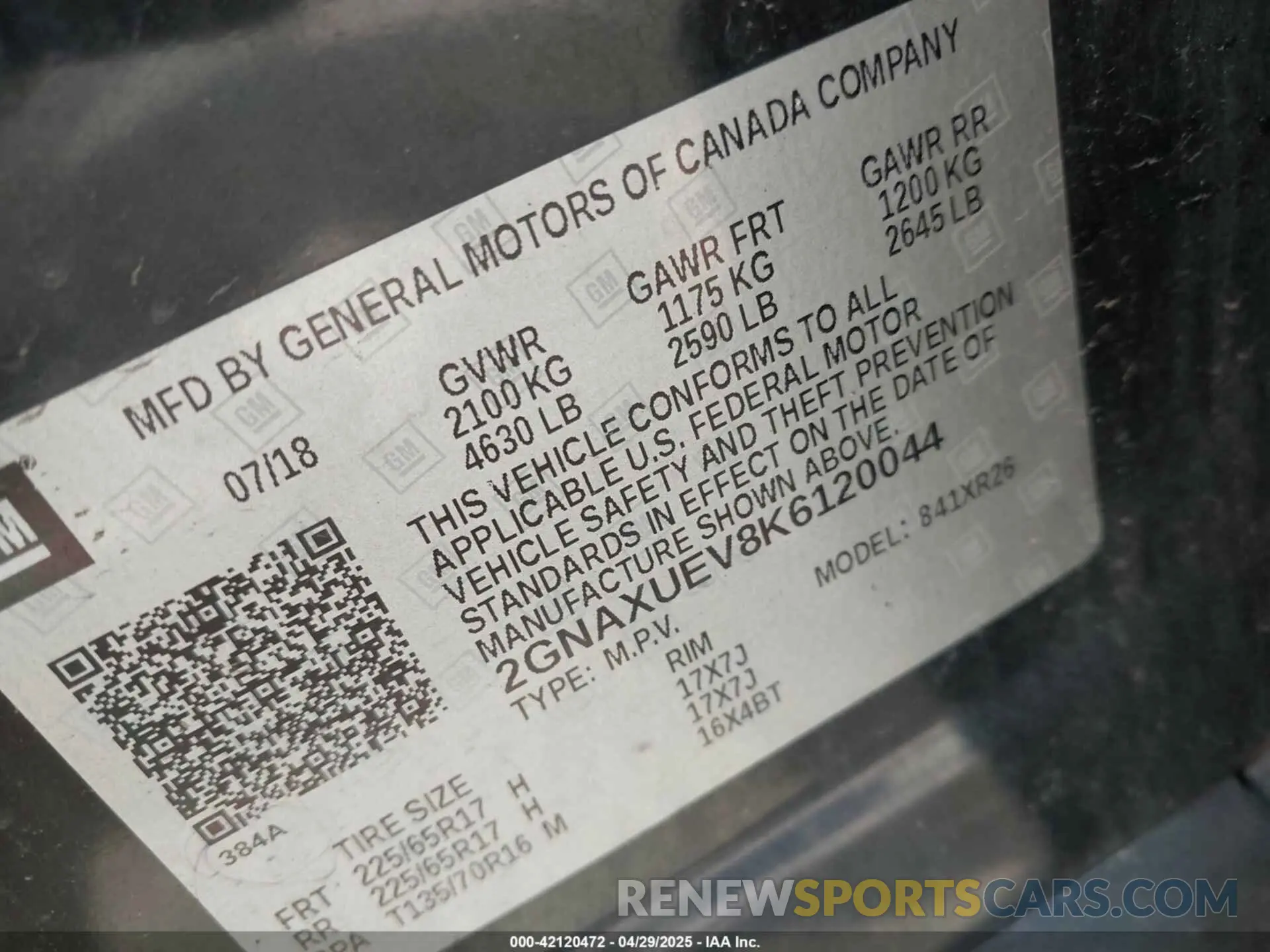 9 fotografías del automóvil dañado 2GNAXUEV8K6120044 CHEVROLET EQUINOX 2019