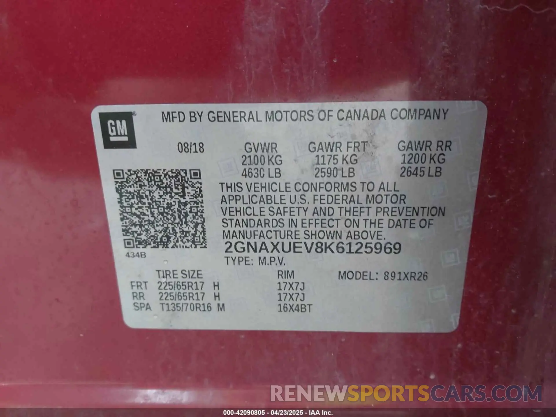 9 fotografías del automóvil dañado 2GNAXUEV8K6125969 CHEVROLET EQUINOX 2019