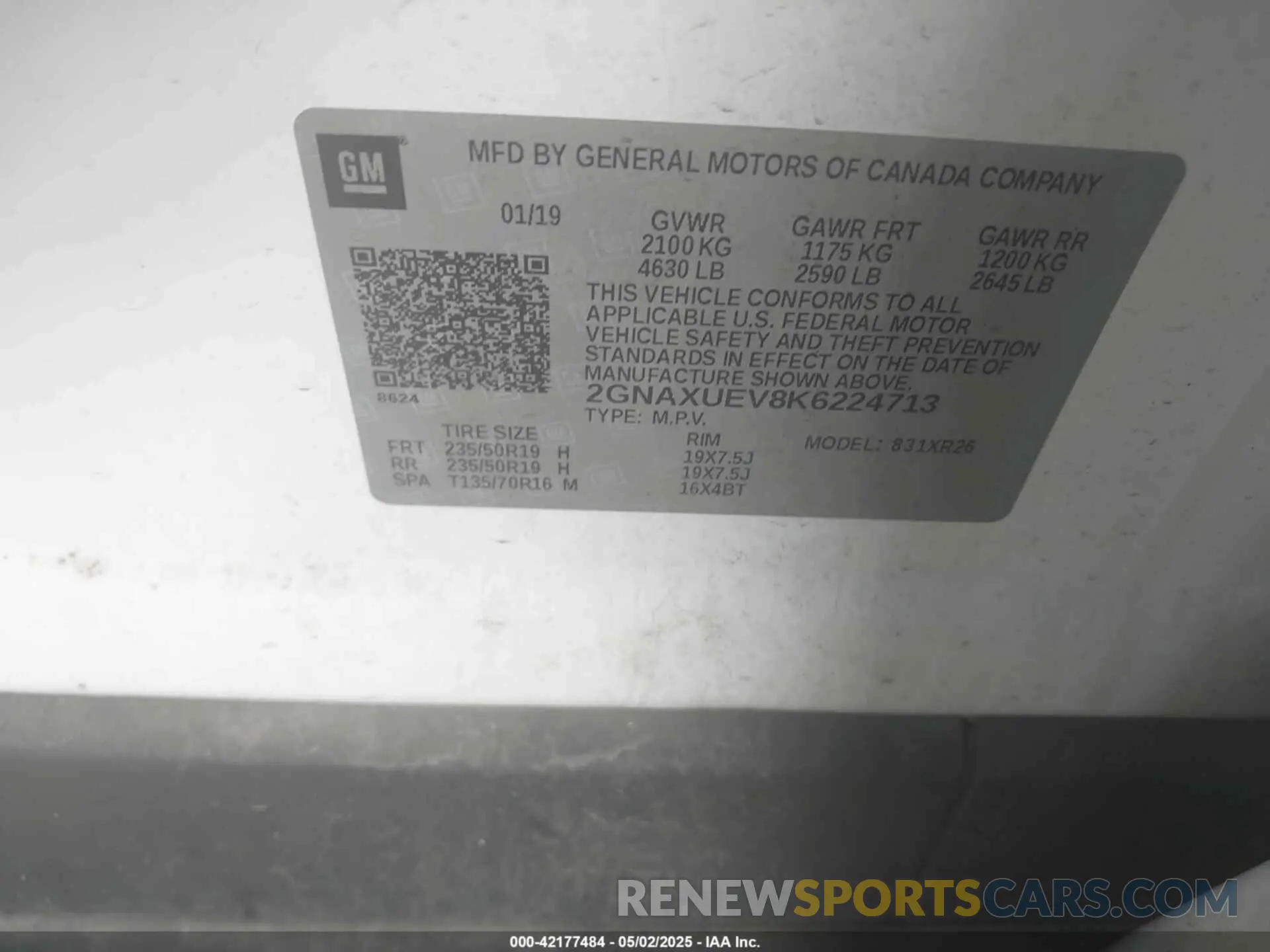 9 fotografías del automóvil dañado 2GNAXUEV8K6224713 CHEVROLET EQUINOX 2019