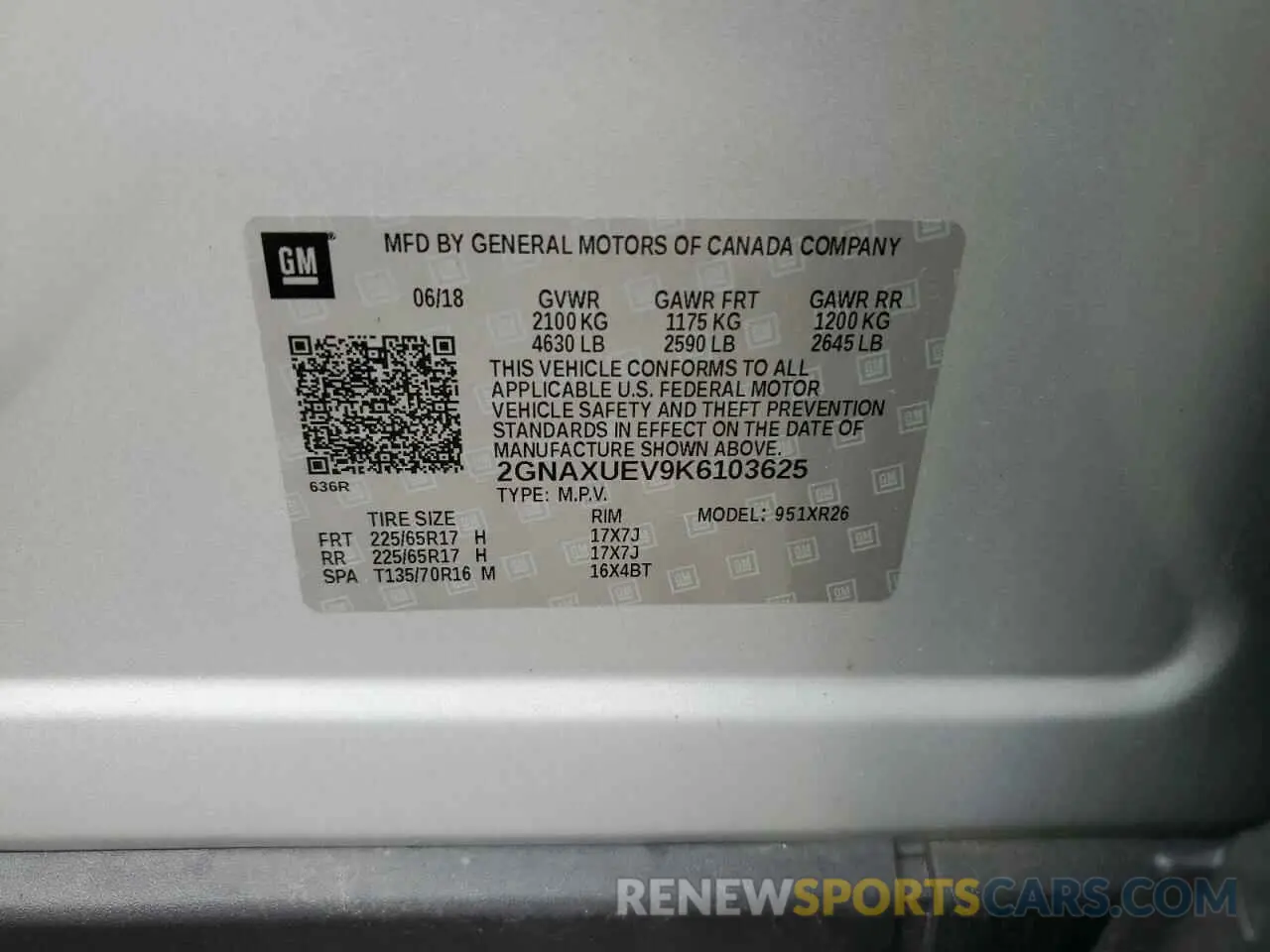 16 fotografías del automóvil dañado 2GNAXUEV9K6103625 CHEVROLET EQUINOX 2019