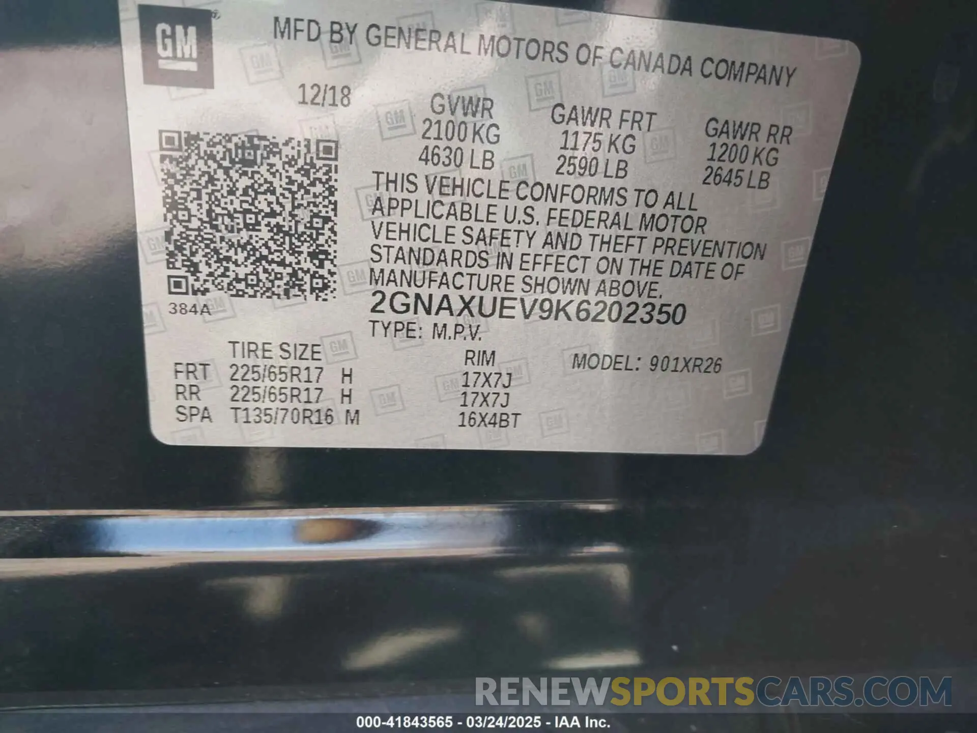 9 fotografías del automóvil dañado 2GNAXUEV9K6202350 CHEVROLET EQUINOX 2019